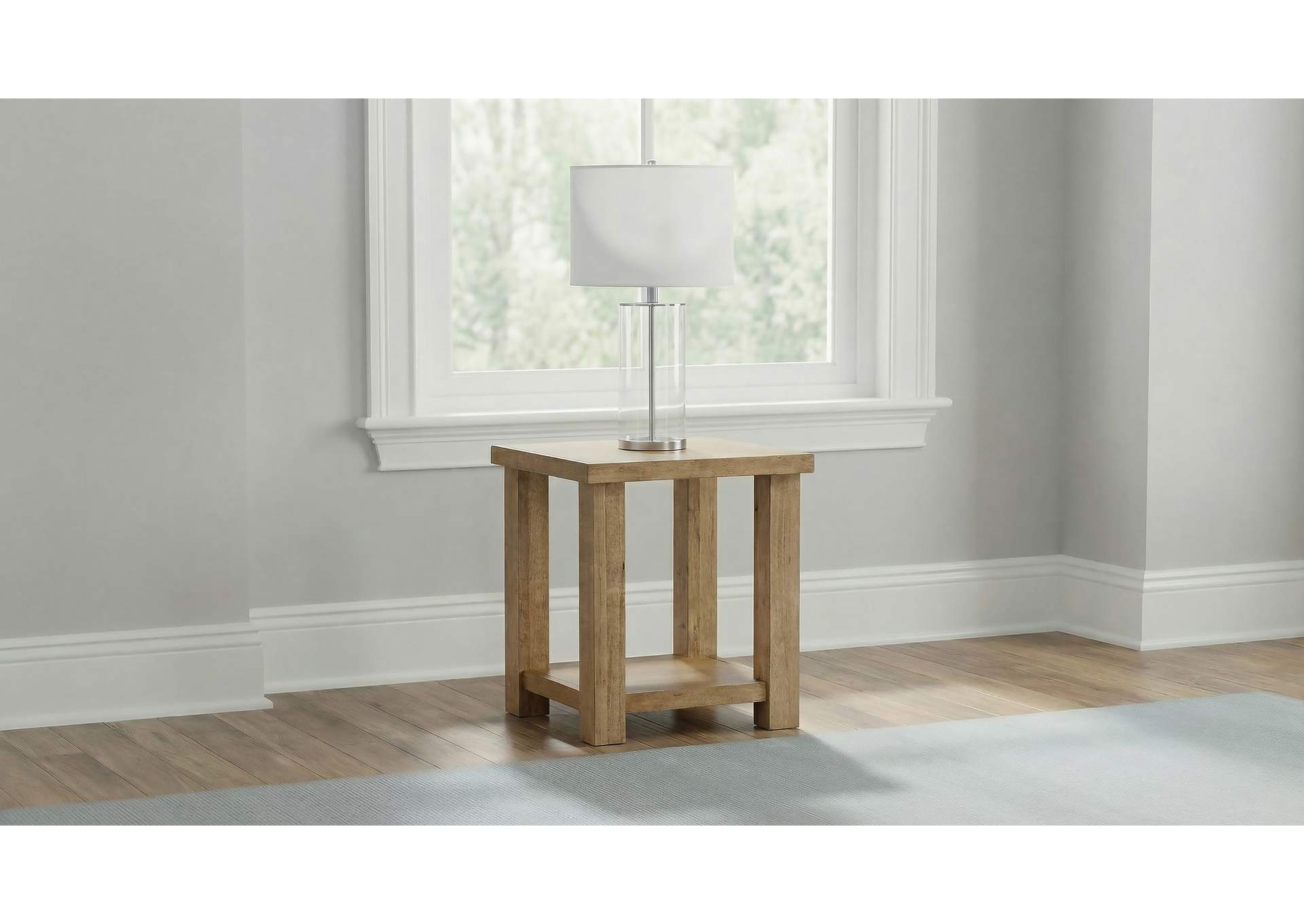 Beasley Square Wood End Side Table With Shelf Golden Oak image 3