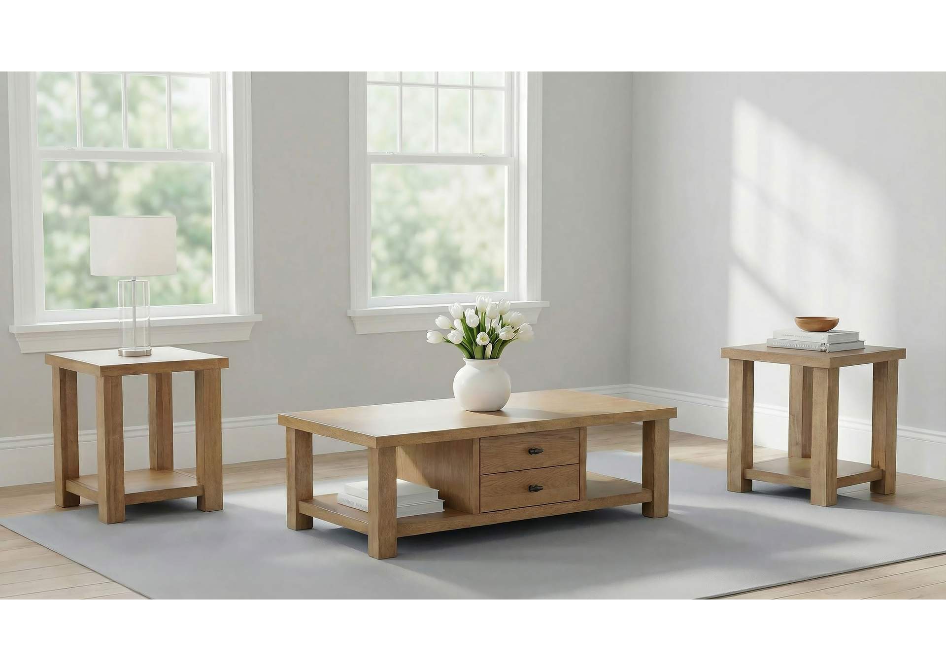 Beasley 3-Piece Wood Coffee Table Set Golden Oak image 1