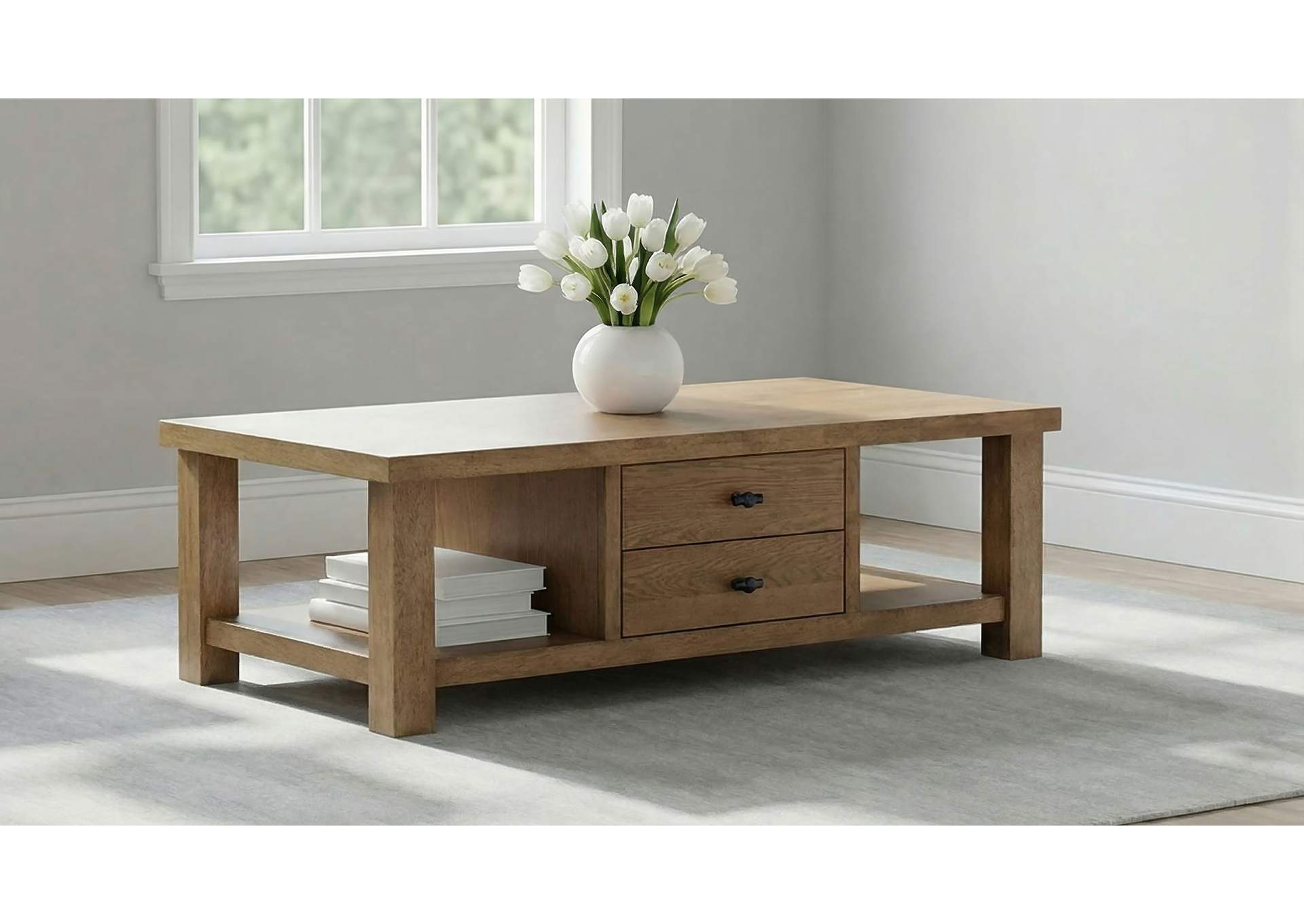 Beasley 2-Drawer Wood Coffee Table Golden Oak image 3