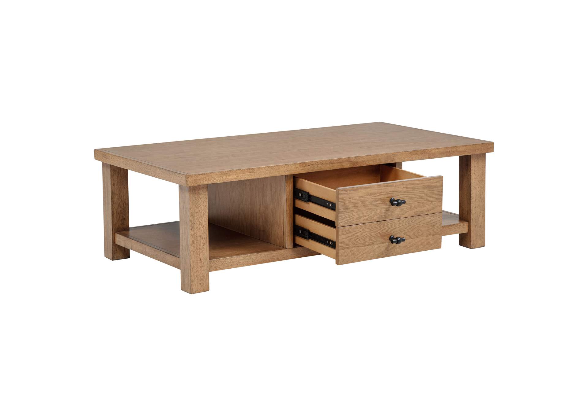Beasley 2-Drawer Wood Coffee Table Golden Oak image 4