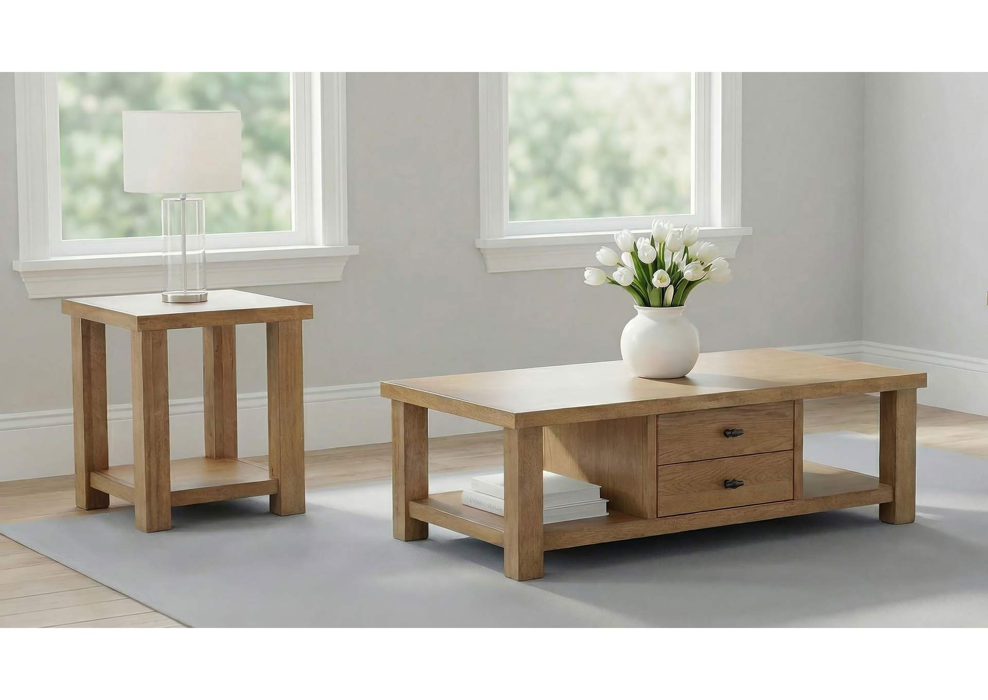 Beasley 2-Drawer Wood Coffee Table Golden Oak image 7