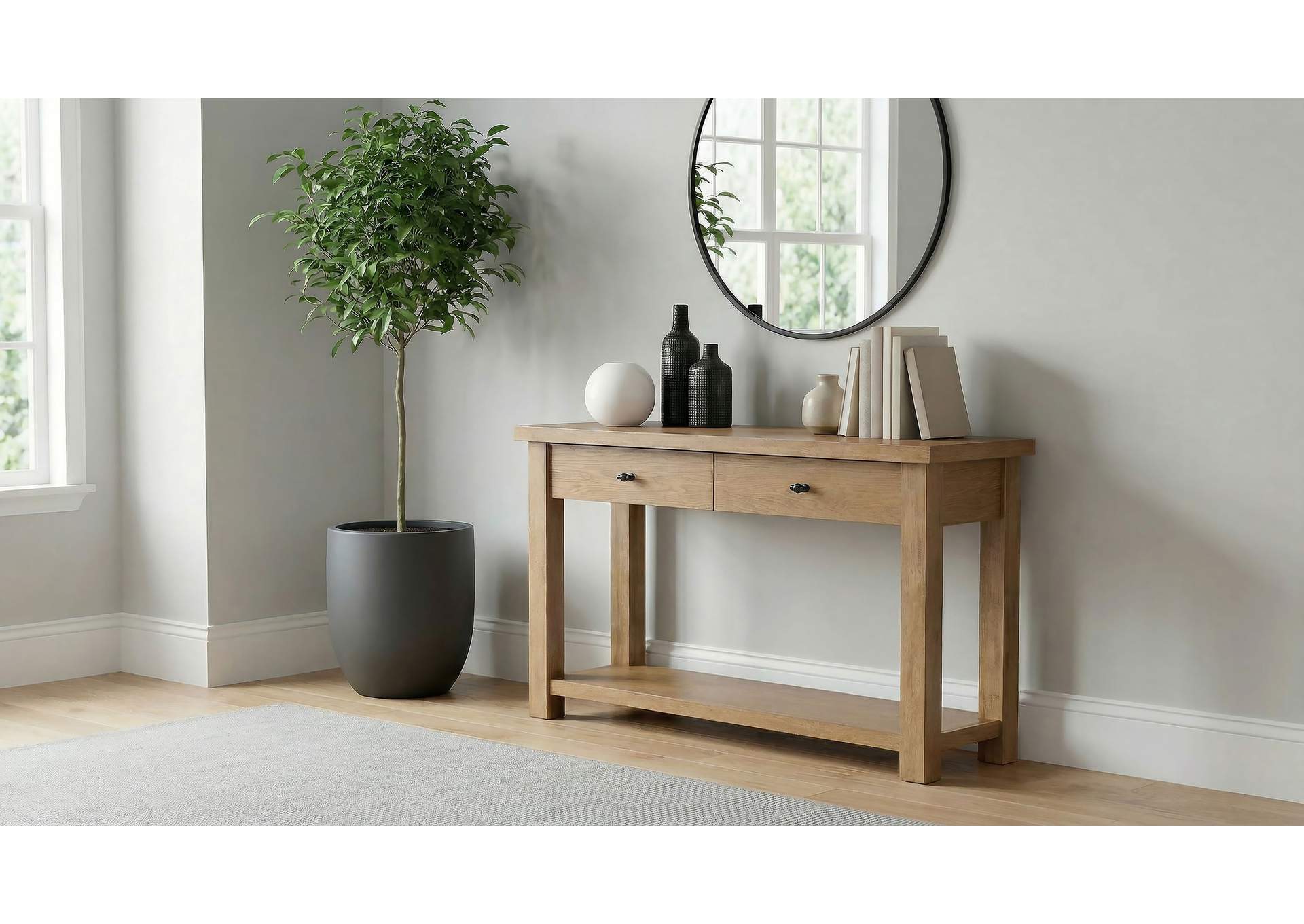 Beasley 2-Drawer Wood Console Table Golden Oak image 3