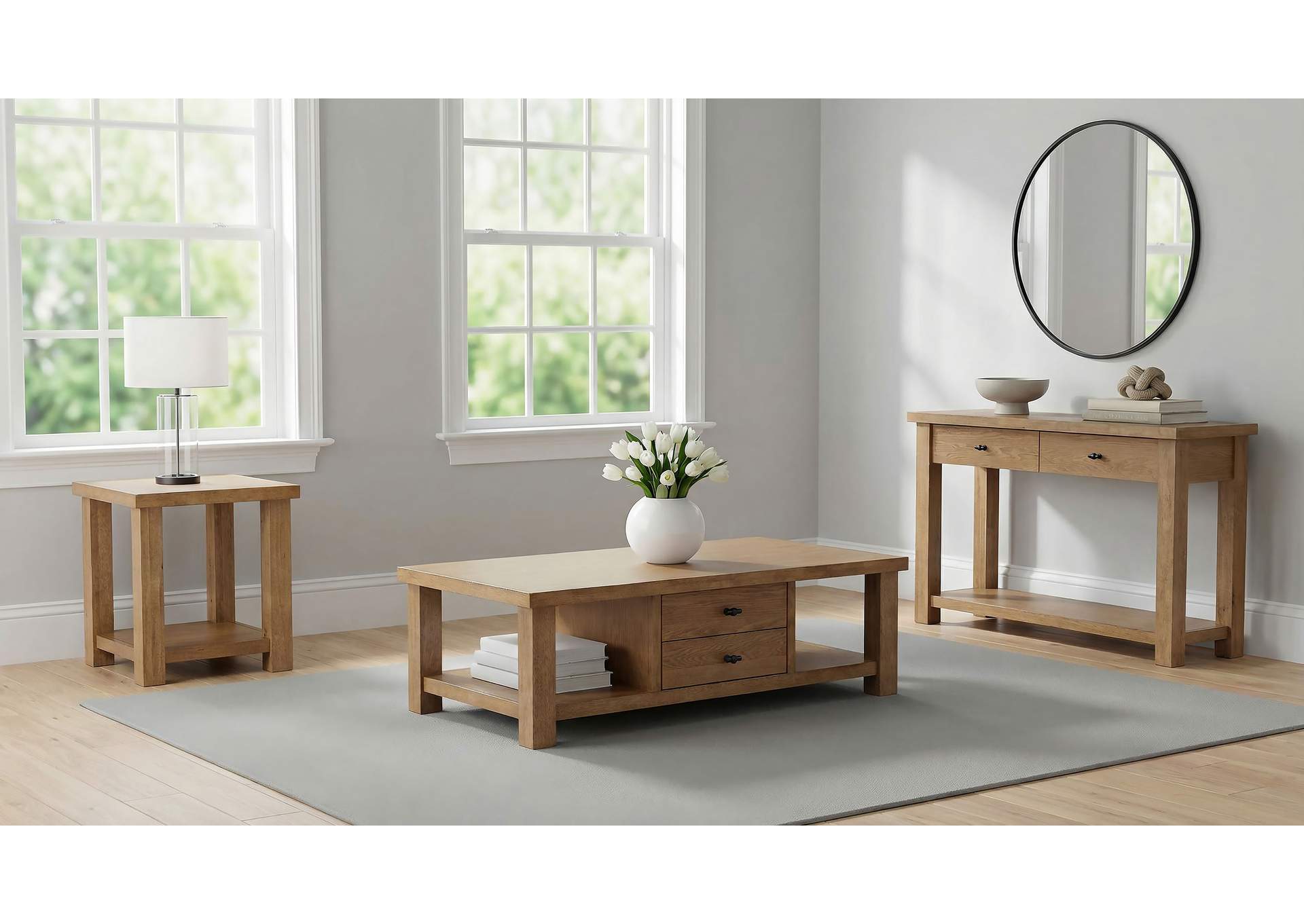Beasley 2-Drawer Wood Console Table Golden Oak image 7