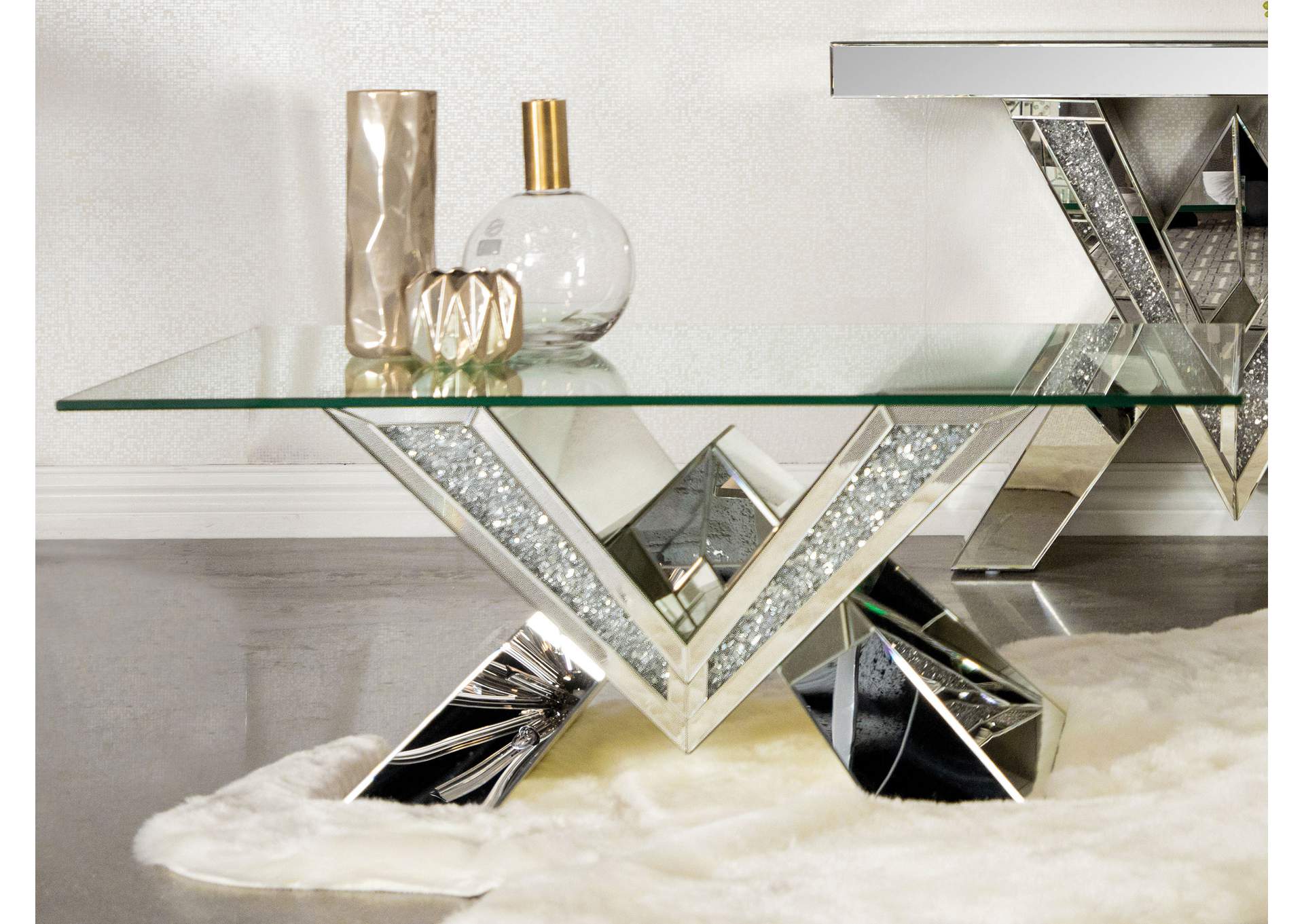 Taffeta V-shaped Coffee Table with Glass Top Silver