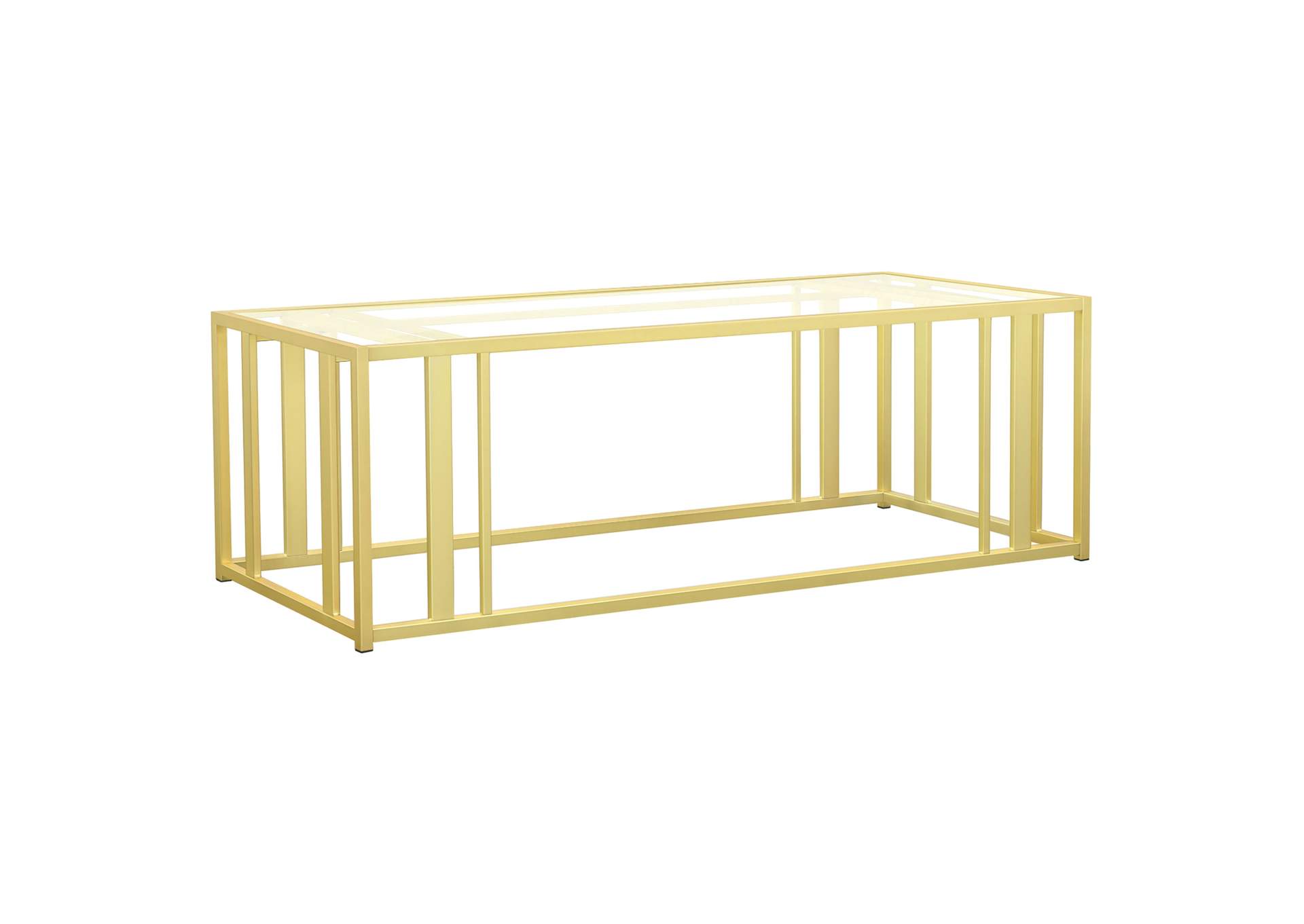 Adri Rectangular Glass Top Coffee Table Matte Brass