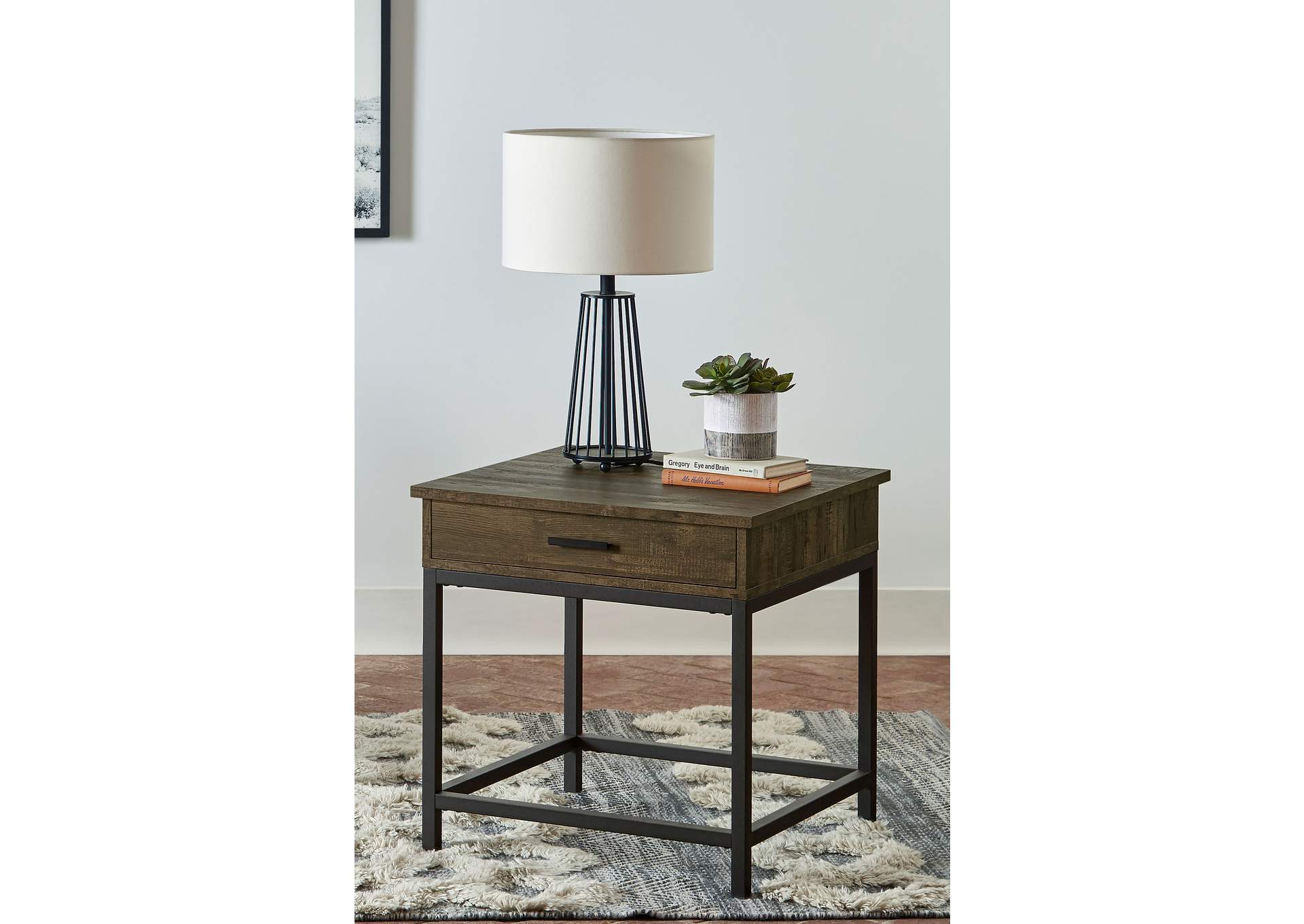 Byers 1-drawer Square Engineered Wood End Table Brown Oak