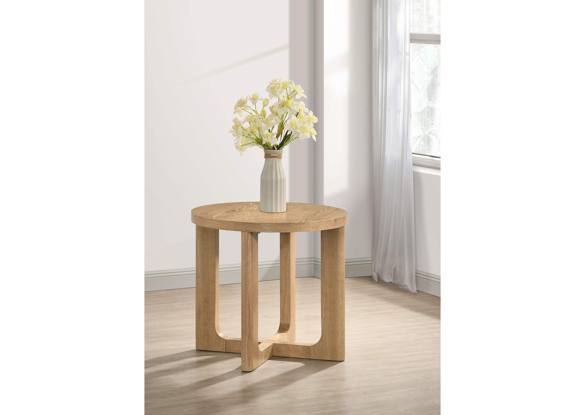 Kessler Round Sculptural Wood End Table Light Oak image 3