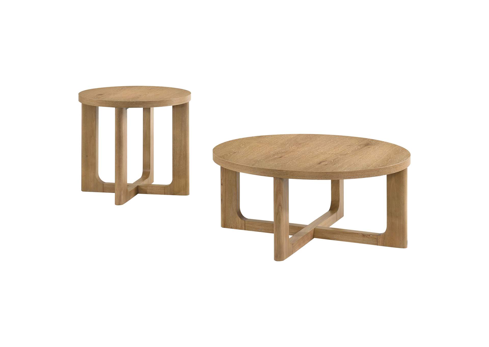 Kessler 2-piece Round Sculptural Wood Coffee Table Set Light Oak image 3