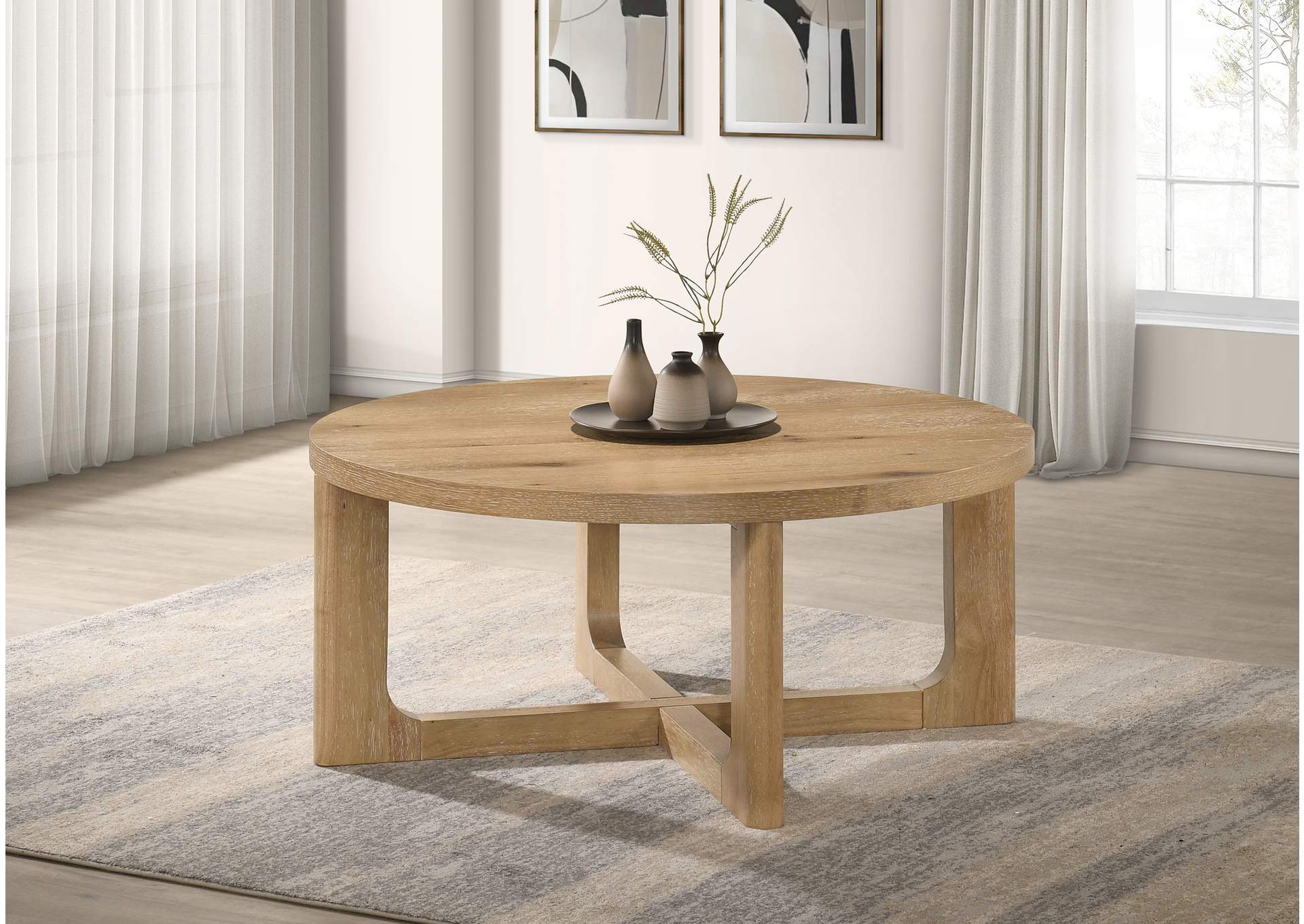 Kessler Round Sculptural Wood Coffee Table Light Oak image 3