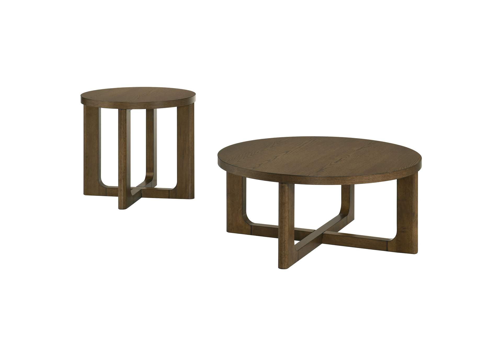 Kessler 2-piece Round Sculptural Wood Coffee Table Set Brown image 3