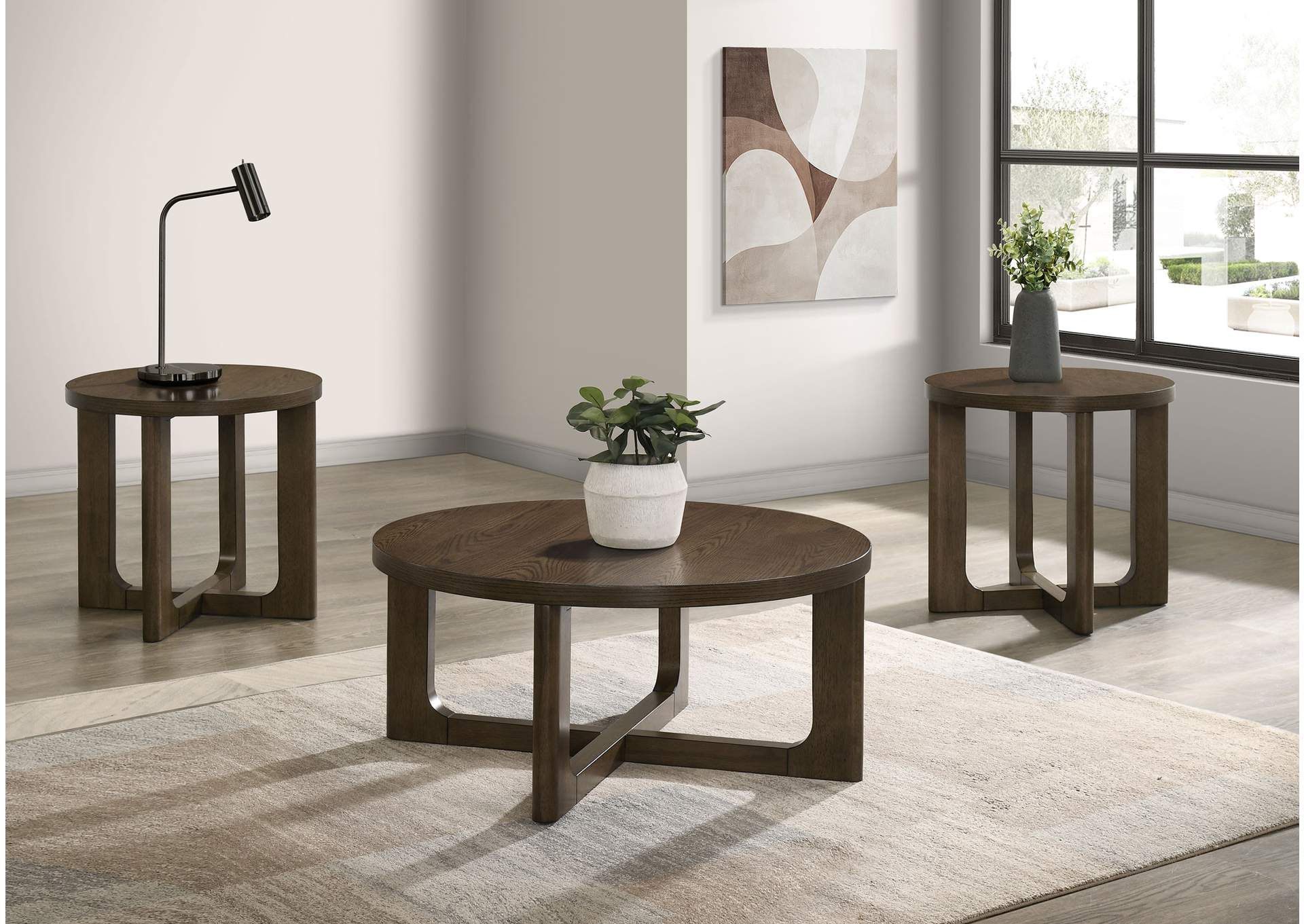 Kessler 3-piece Round Sculptural Wood Coffee Table Set Brown image 1