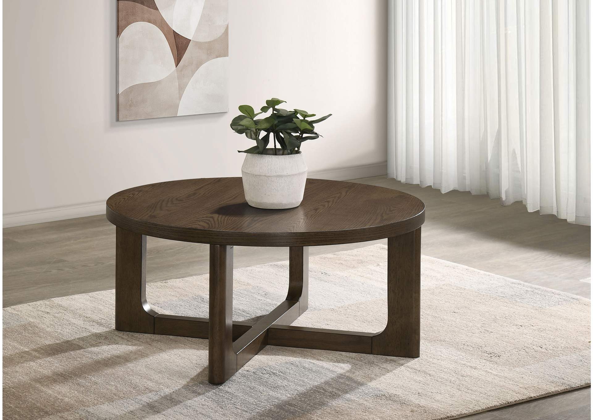 Kessler Round Sculptural Wood Coffee Table Brown image 3