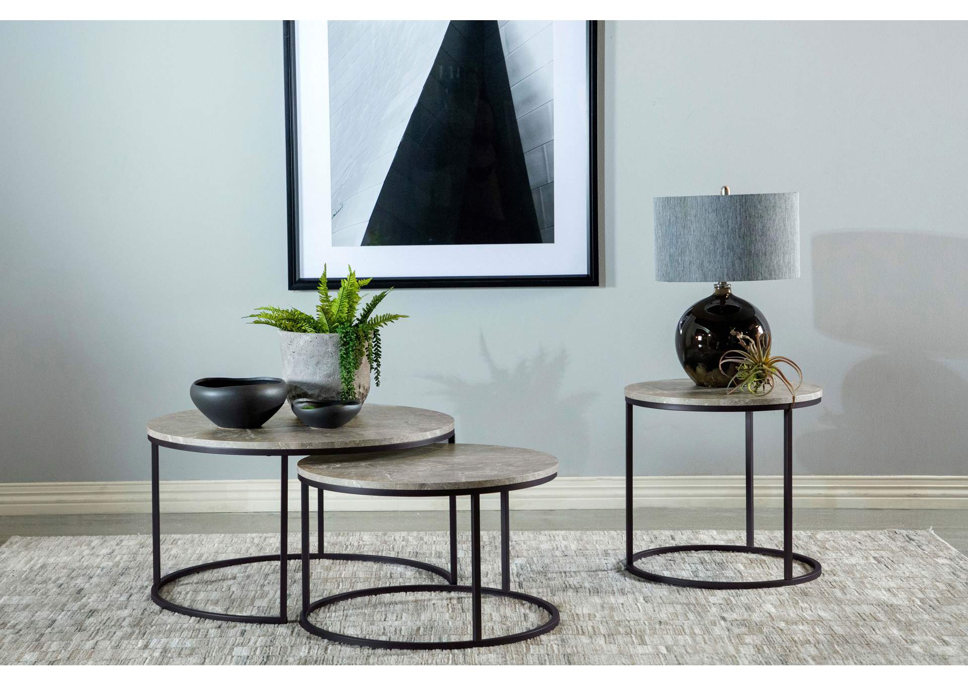 Lainey Round 2-piece Nesting Coffee Table Grey and Gunmetal