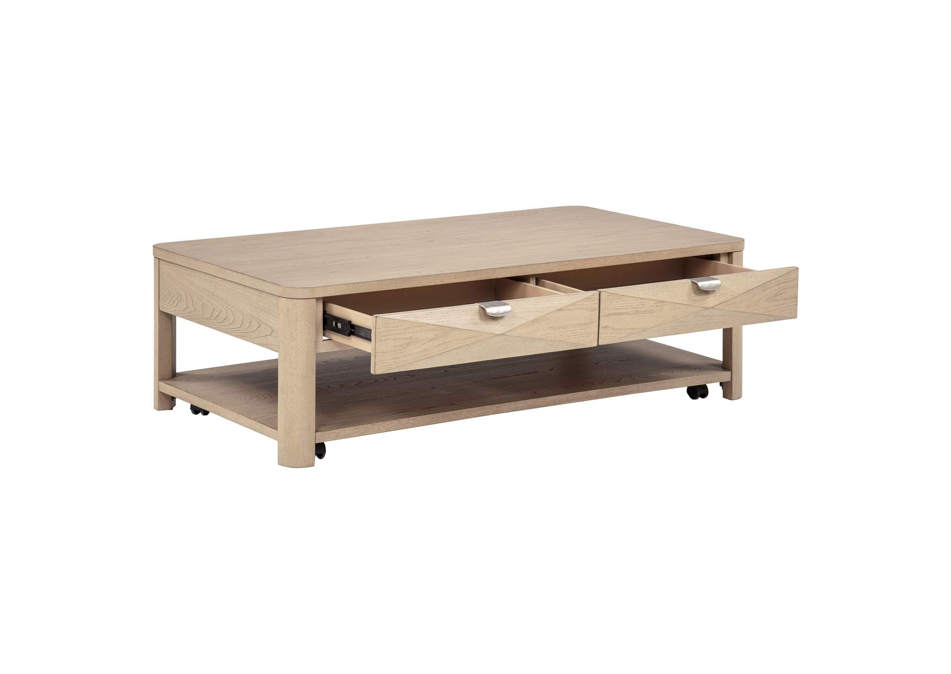 Marcelo Wood Coffee Table with 2 Drawers and Shelf Light Elm image 4