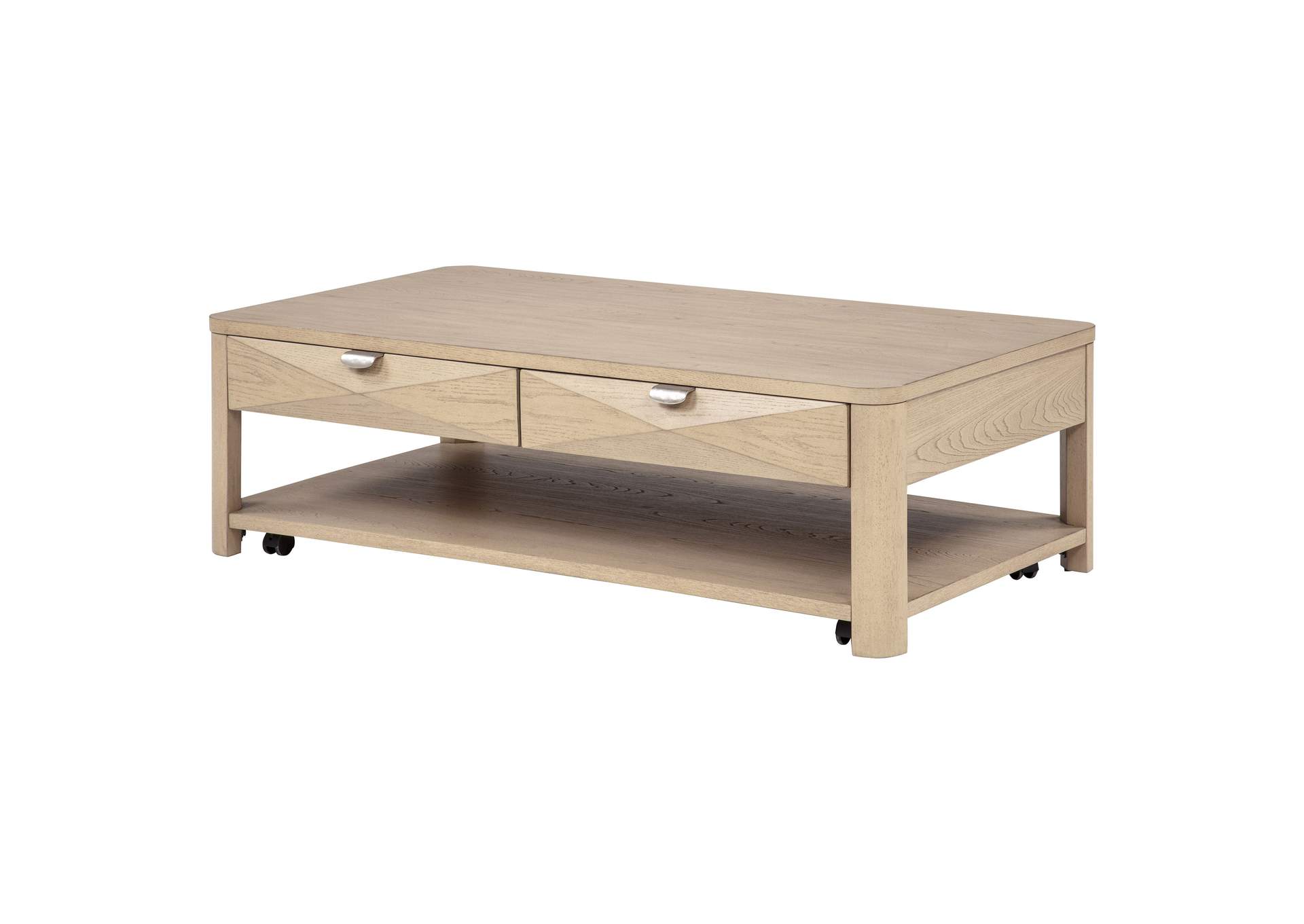Marcelo Wood Coffee Table with 2 Drawers and Shelf Light Elm image 6
