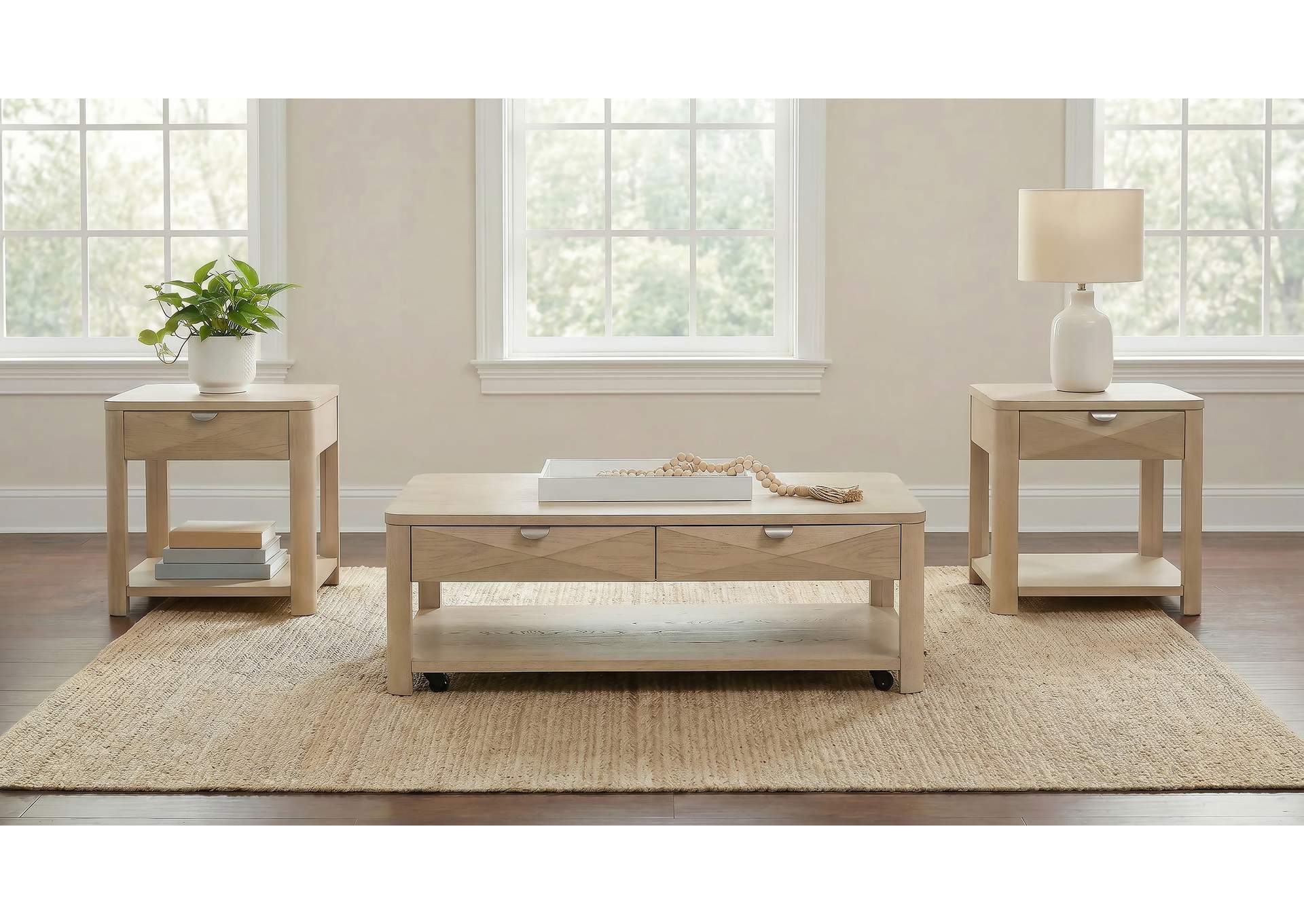 Marcelo Wood Coffee Table with 2 Drawers and Shelf Light Elm image 17