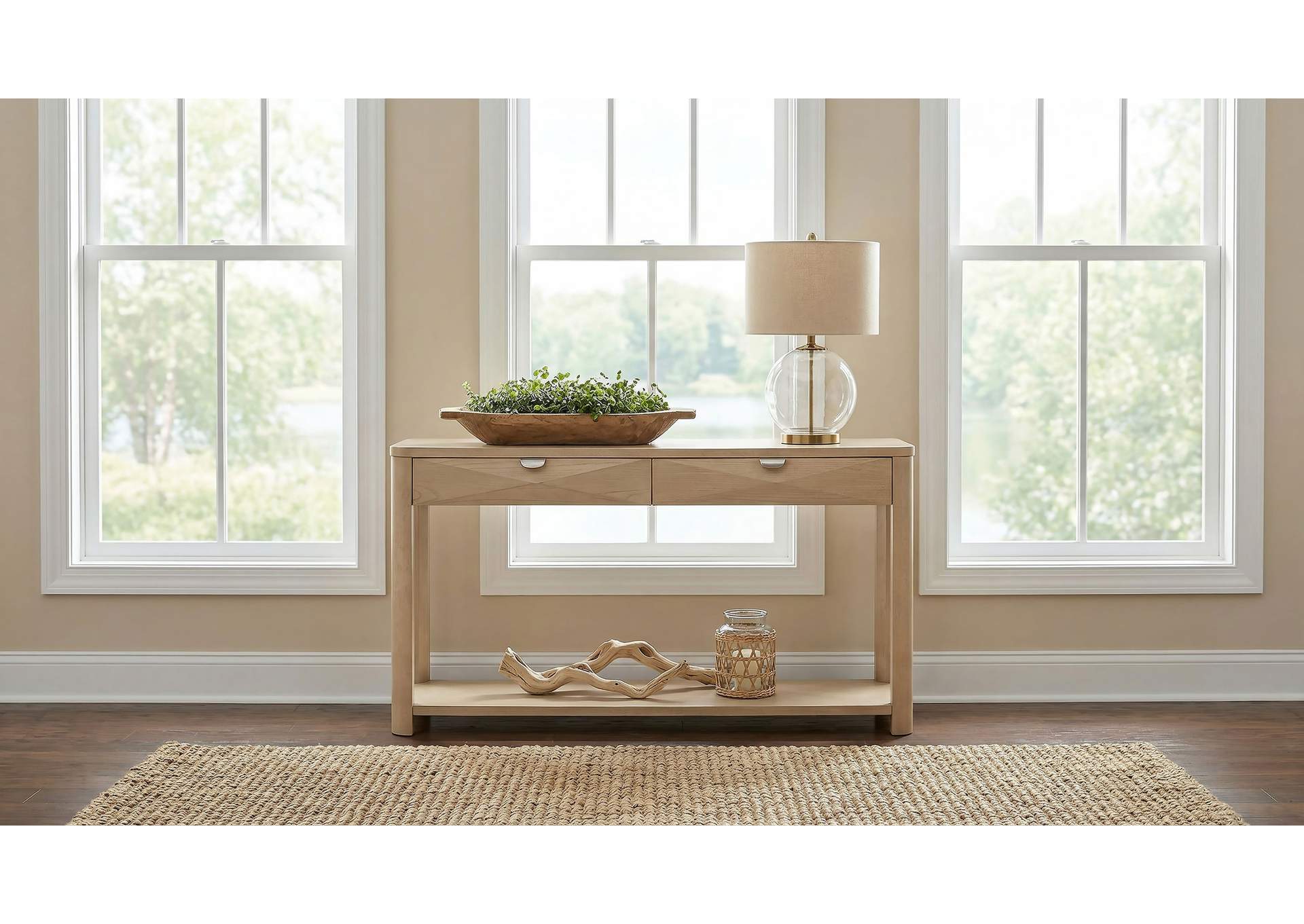 Marcelo Sofa Console Table with 2 Drawers and Shelf Light Elm image 3