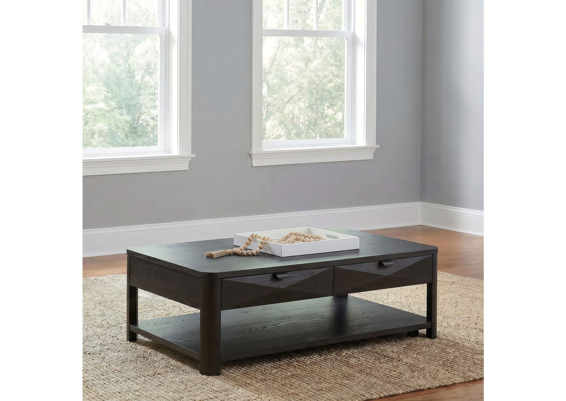 Marcelo Wood Coffee Table with 2 Drawers and Shelf Coffee image 3