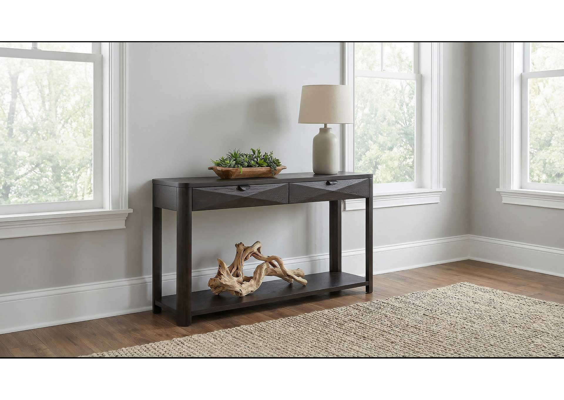 Marcelo Sofa Console Table with 2 Drawers and Shelf Coffee image 3