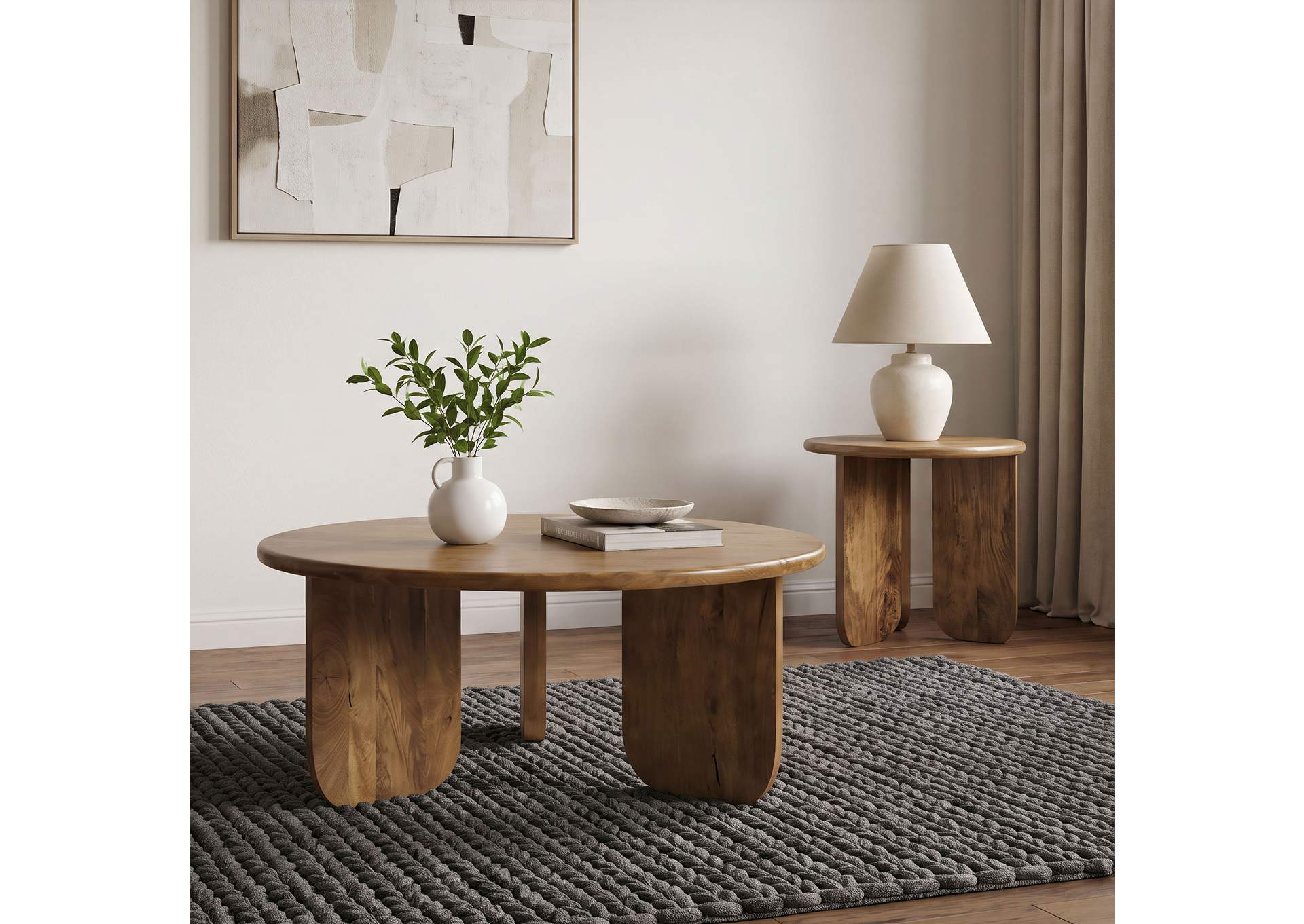 Dale 2-Piece Round Mango Wood Coffee and End Table Set Honey Mango image 3