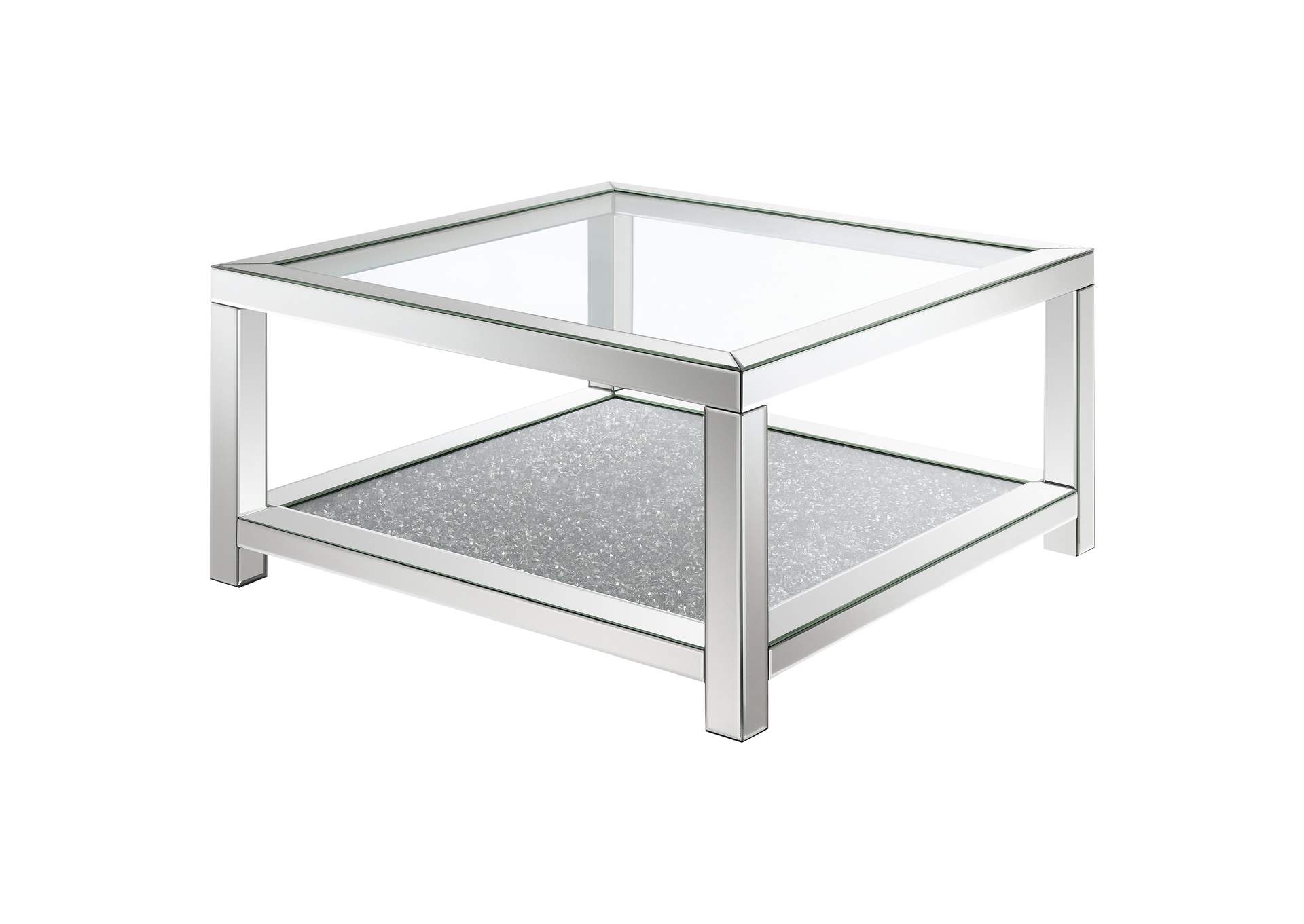 Valentina Rectangular Coffee Table with Glass Top Mirror