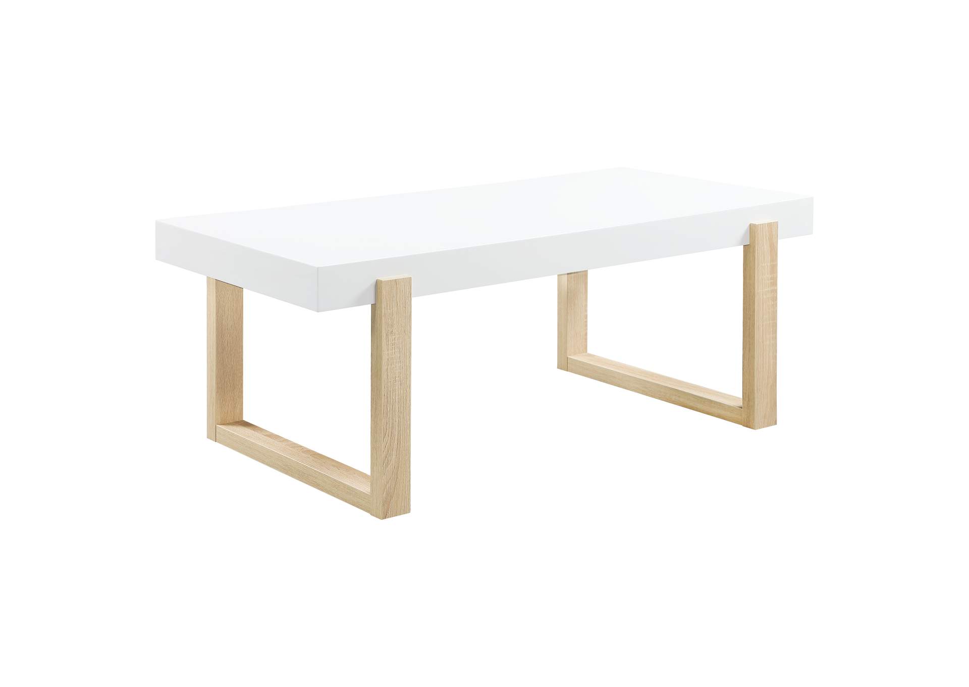 Pala Rectangular Coffee Table White High Gloss and Natural