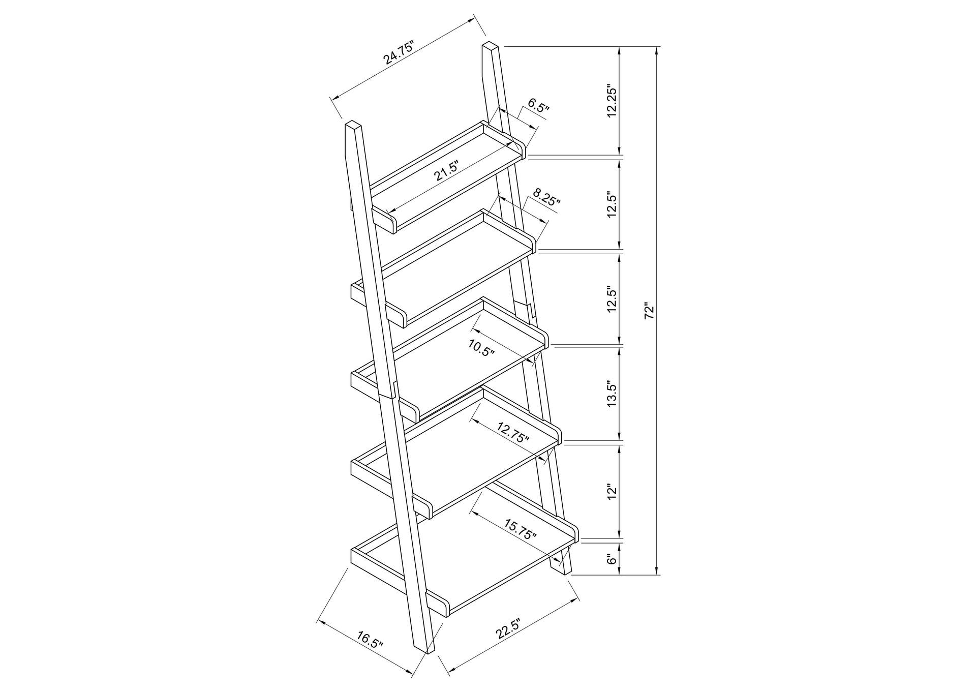 Colella 72-inch 5-shelf Ladder Bookshelf Cappuccino