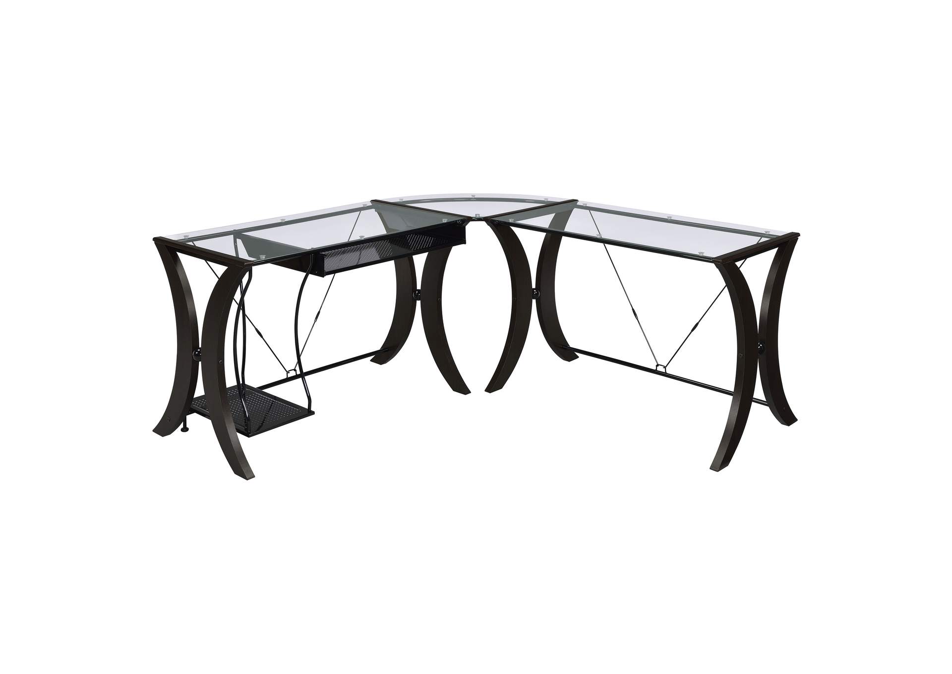 Monterey 67-inch Glass Top L-Shape Computer Desk Cappuccino