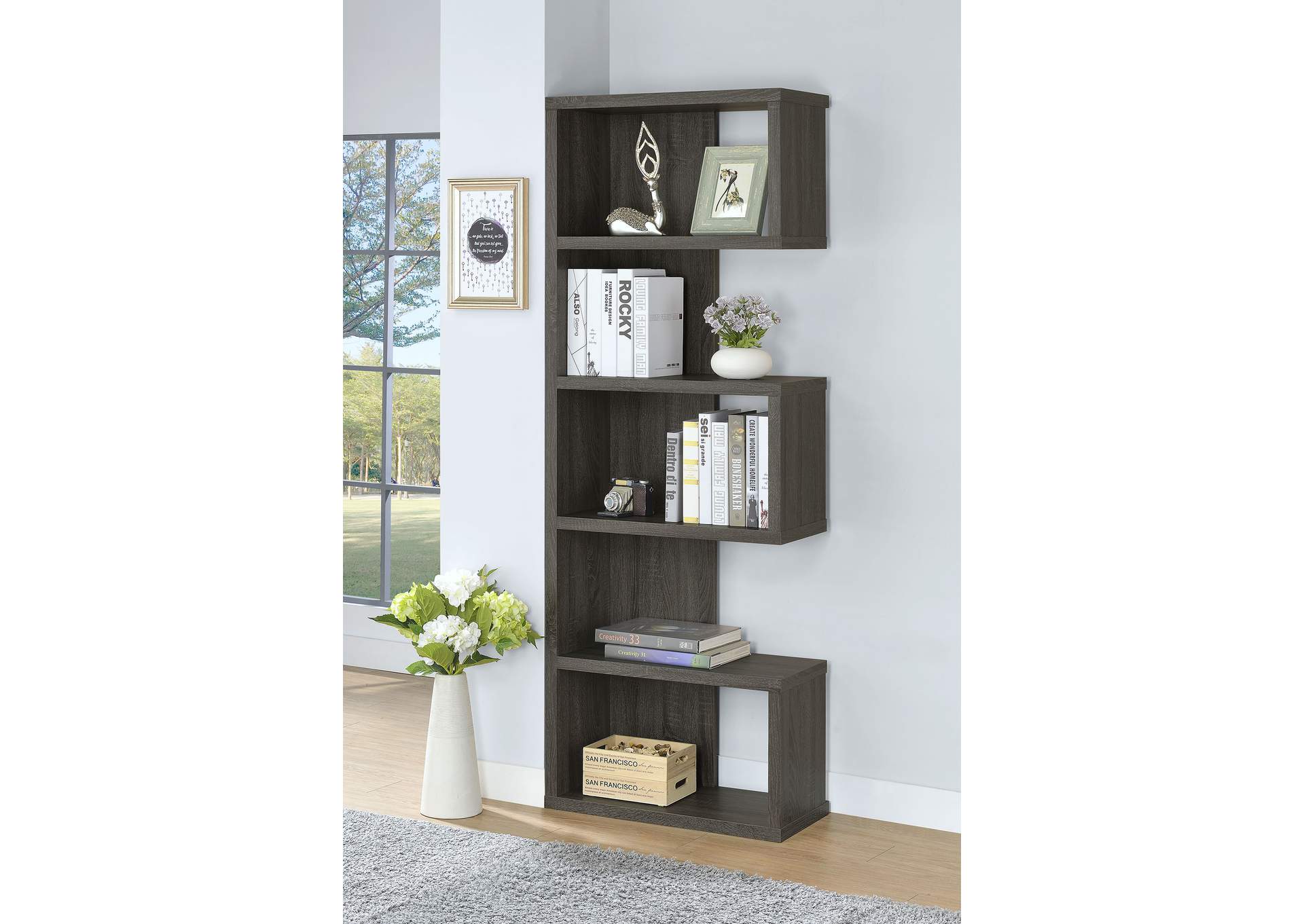 Joey 71-inch 5-shelf Bookshelf Weathered Grey