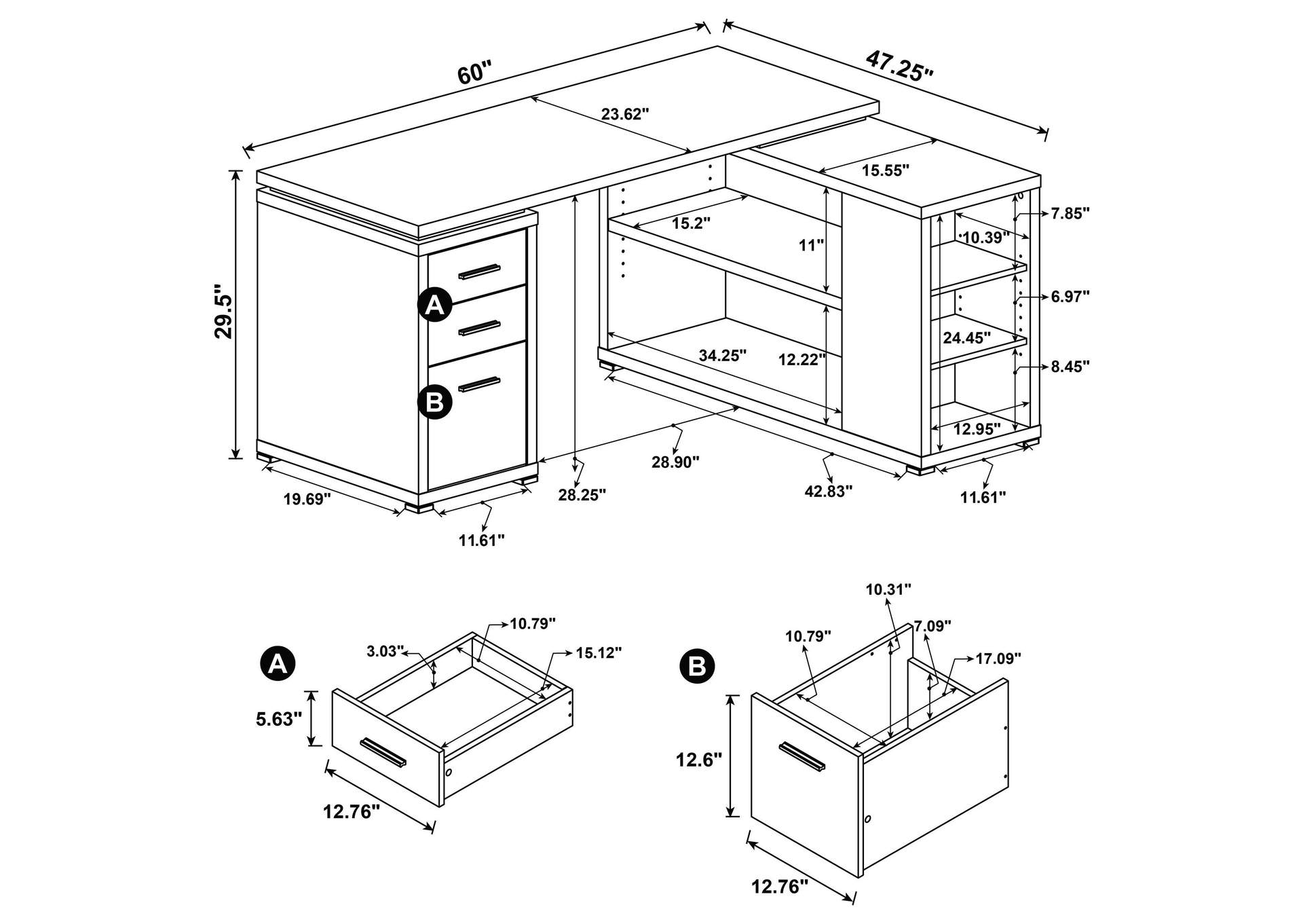 Yvette 60-inch 3-drawer L-Shape Computer Desk Mango image 11