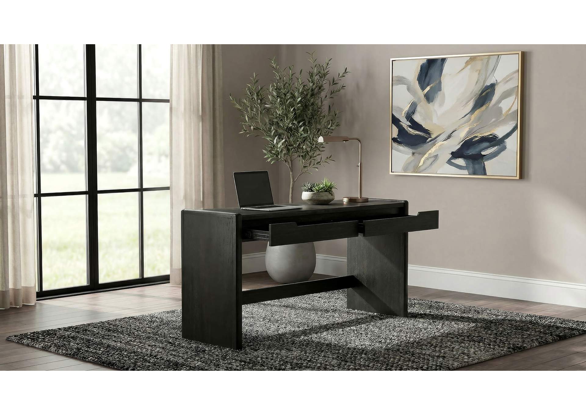 Leandro 2-drawer Home Office Writing Desk Burnished Black image 4