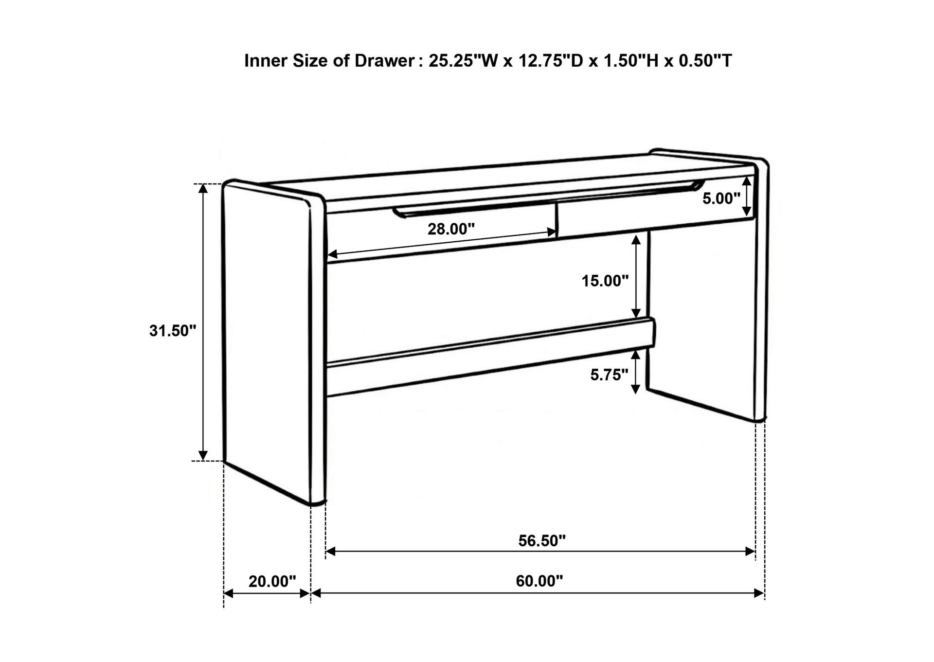Leandro 2-drawer Home Office Writing Desk Burnished Black image 14