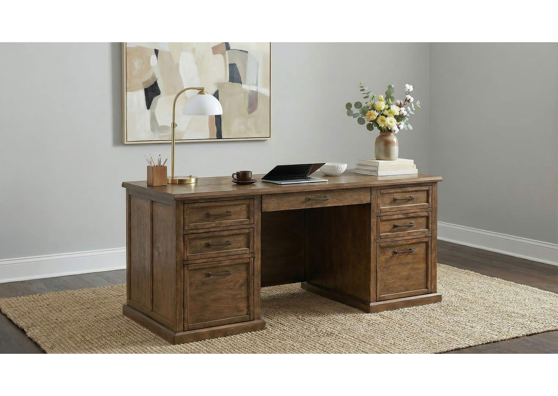 Altidore 68-inch 7-drawer Executive Home Office Desk Distressed Brown image 3
