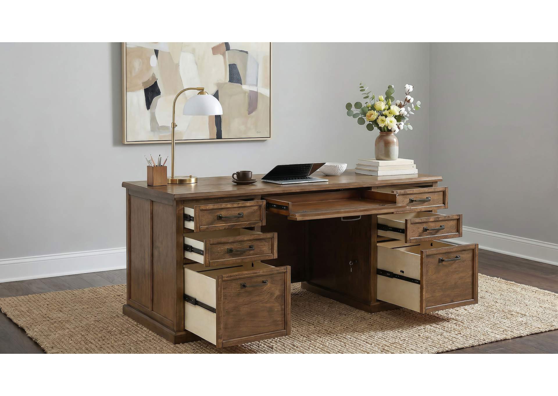 Altidore 68-inch 7-drawer Executive Home Office Desk Distressed Brown image 4