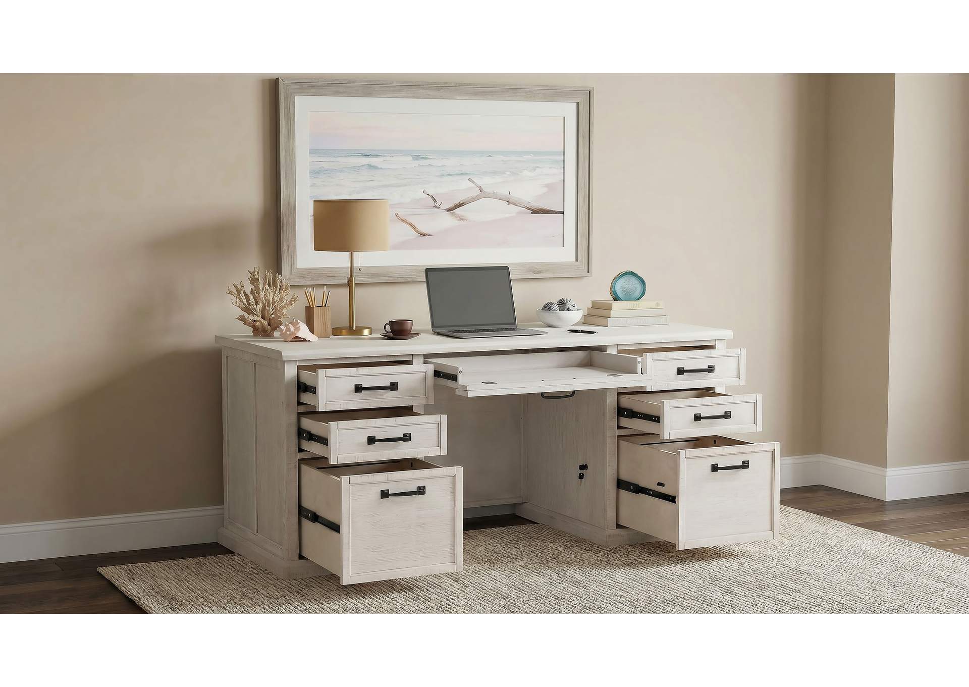 Altidore 68-inch 7-drawer Executive Home Office Desk Distressed White image 4