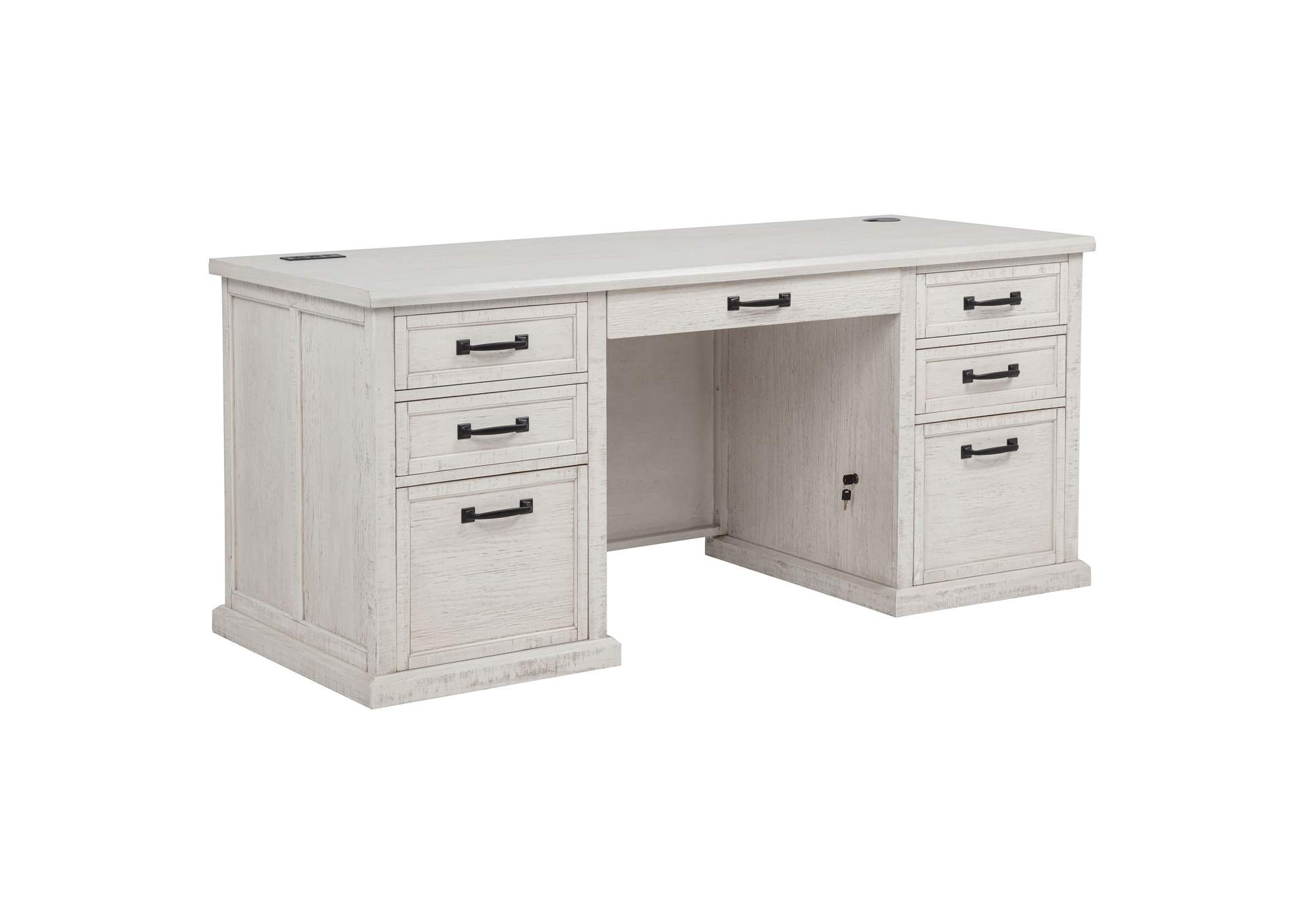 Altidore 68-inch 7-drawer Executive Home Office Desk Distressed White image 1