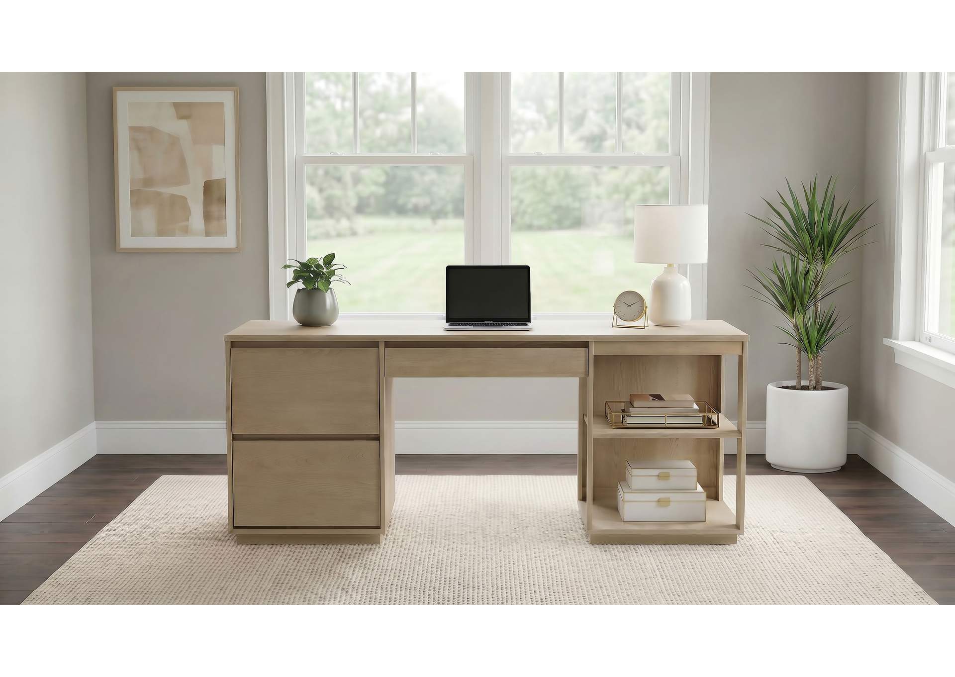 Harkes 75-inch 3-drawer Computer Desk with Adjustable Shelf Light Elm image 3