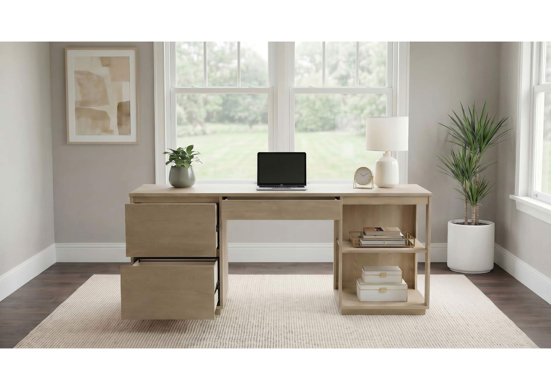Harkes 75-inch 3-drawer Computer Desk with Adjustable Shelf Light Elm image 4