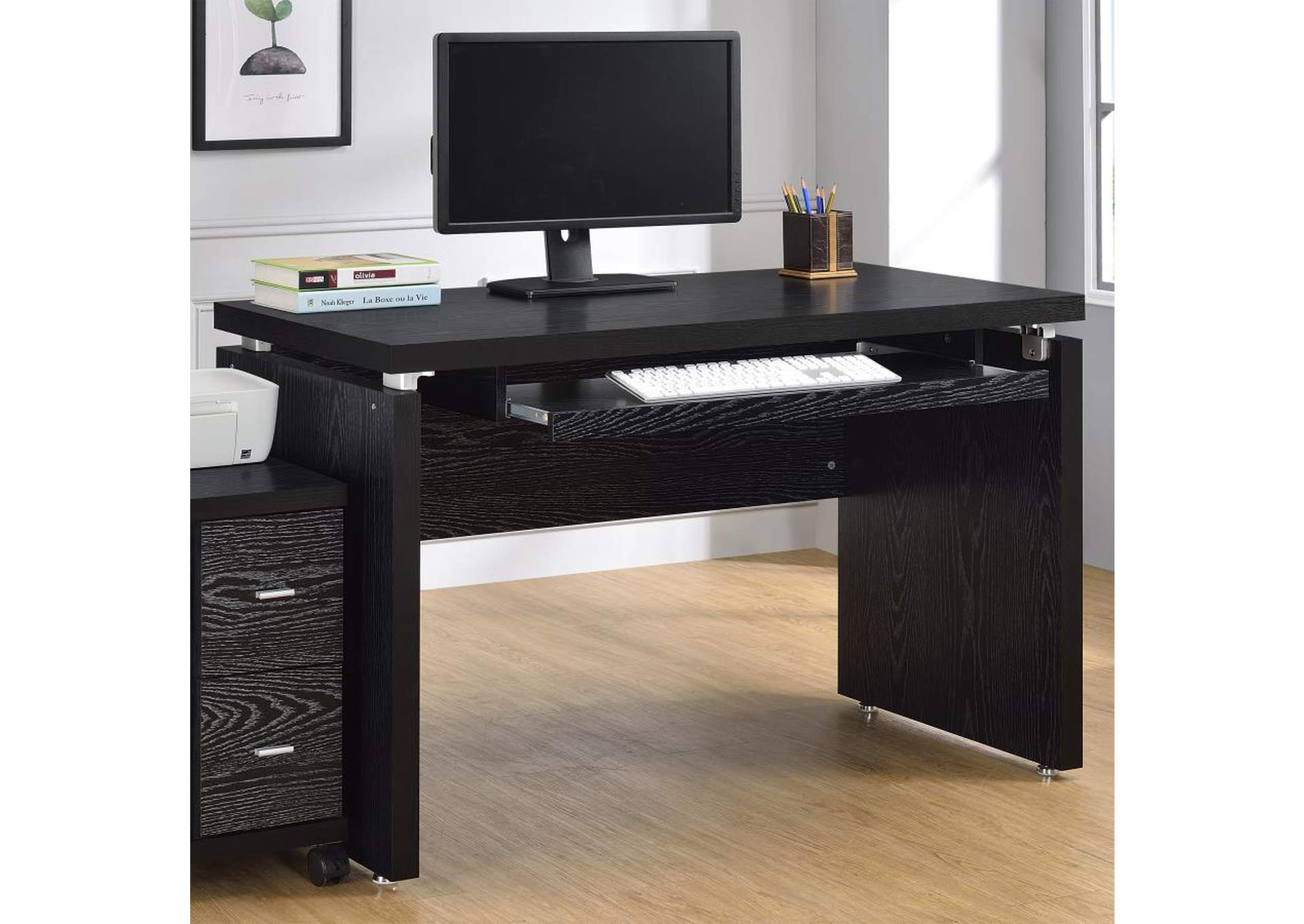 Russell Computer Desk with Keyboard Tray Black Oak
