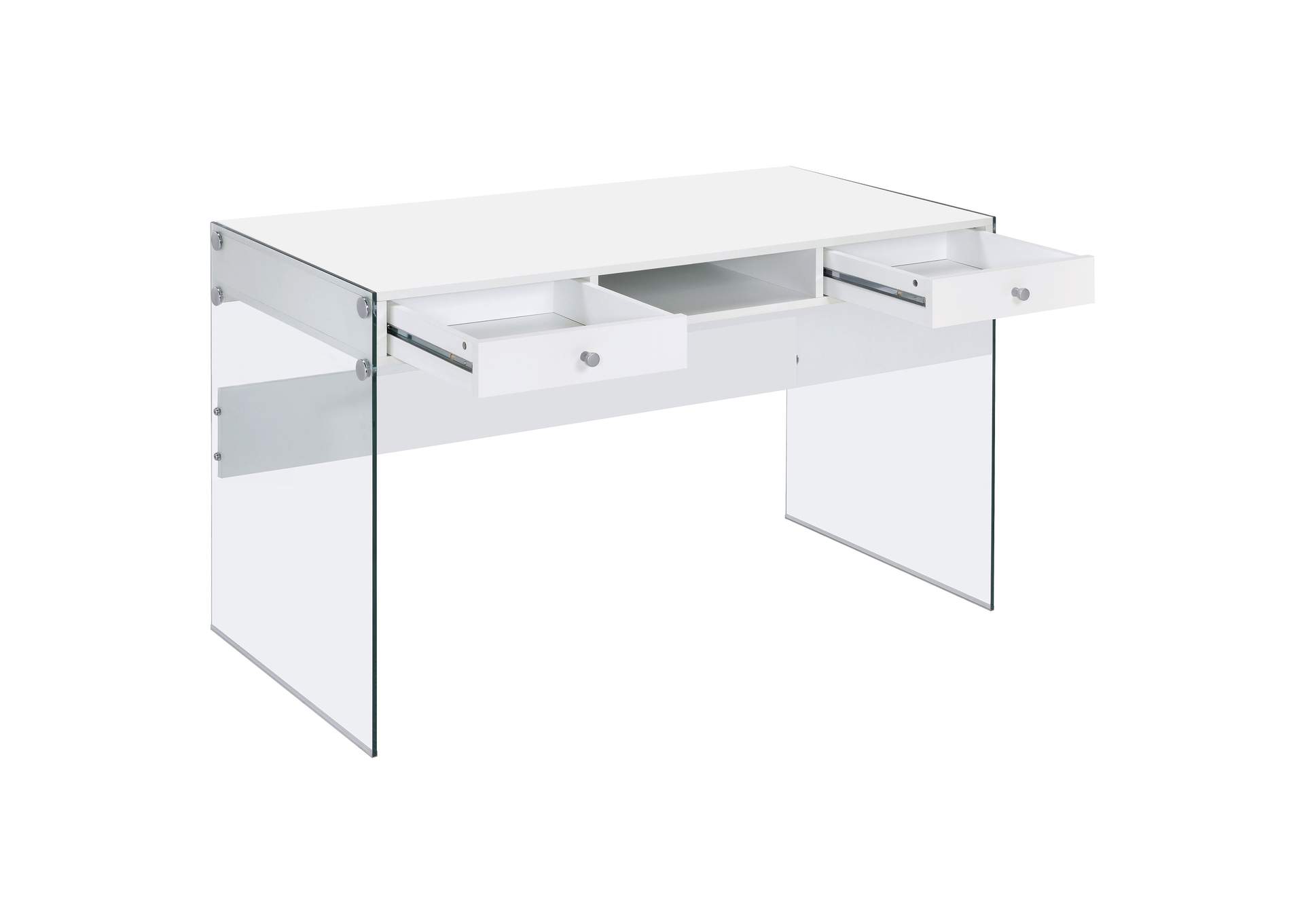 Dobrev 2-drawer Writing Desk Glossy White and Clear