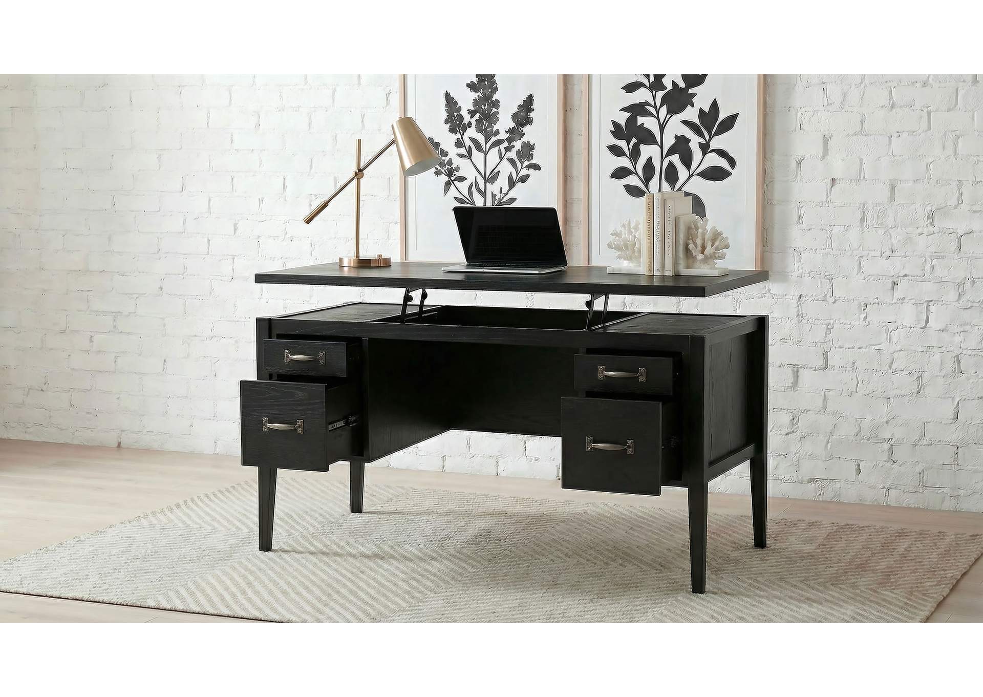Graham 54-inch 4-drawer Double Pedestal Lift Top Computer Desk Black image 4