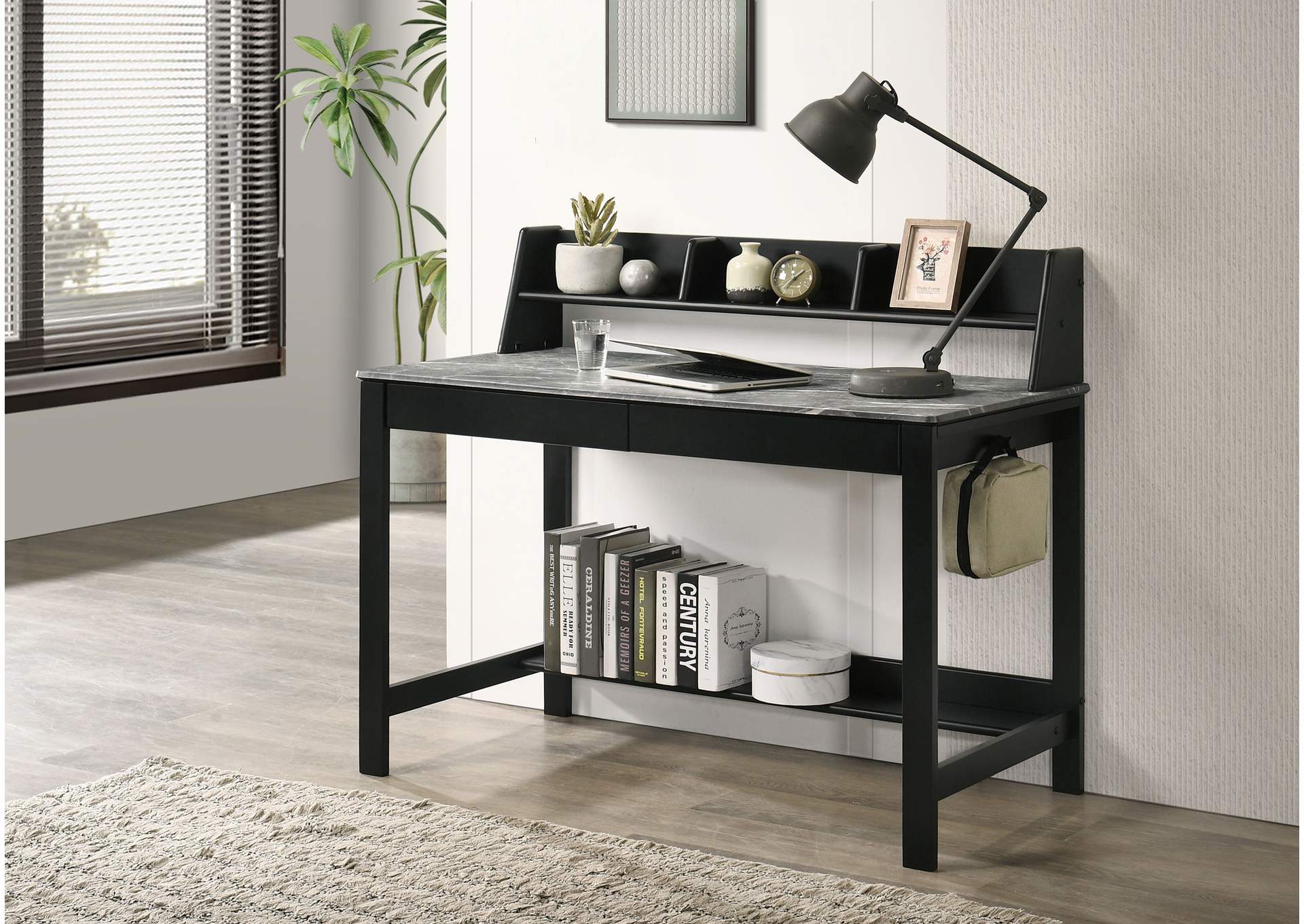Besler 47-inch SmartTop Writing Desk with Shelf Grey Stone and Black image 3