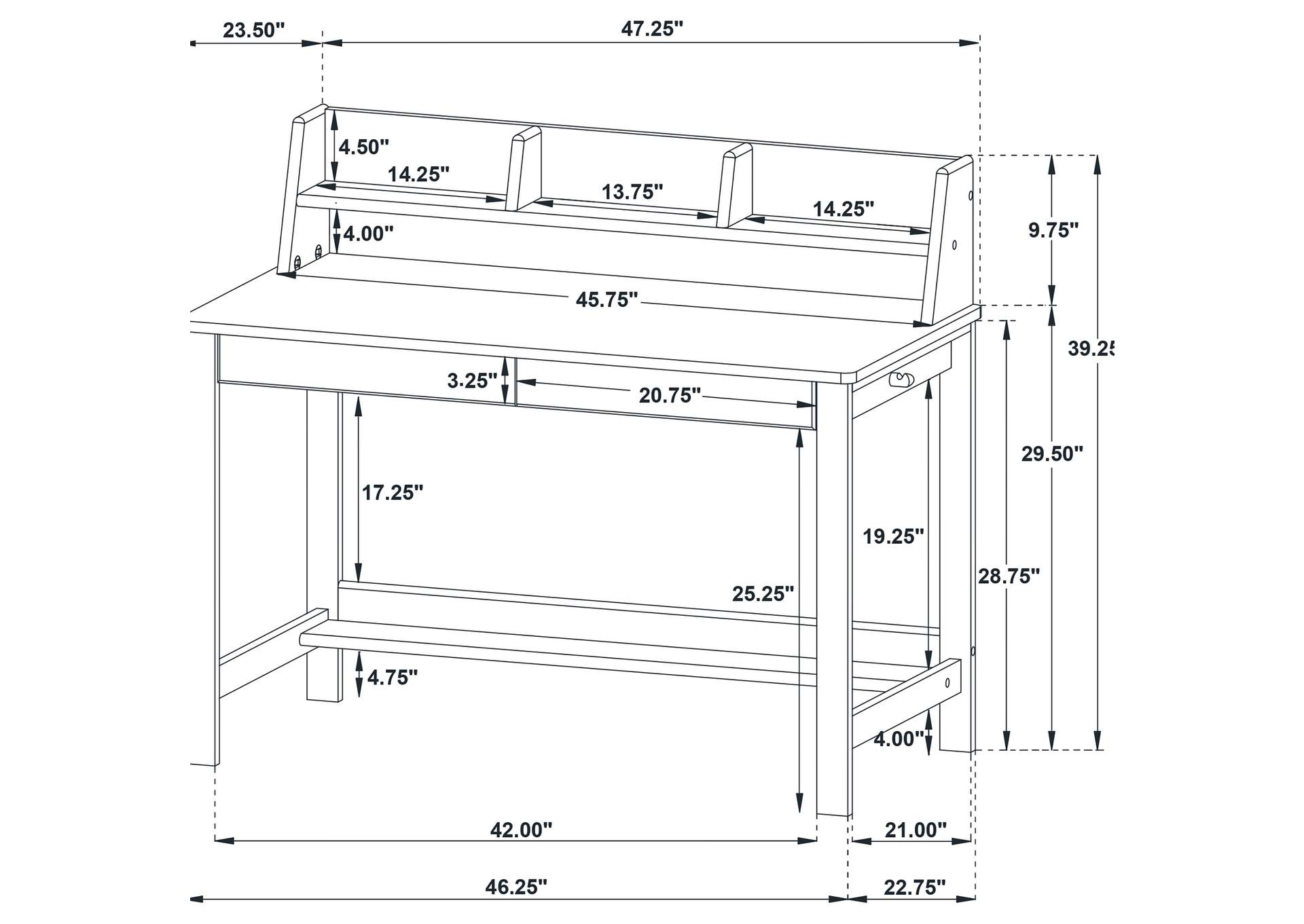 Besler 47-inch SmartTop Writing Desk with Shelf Grey Stone and Black image 16