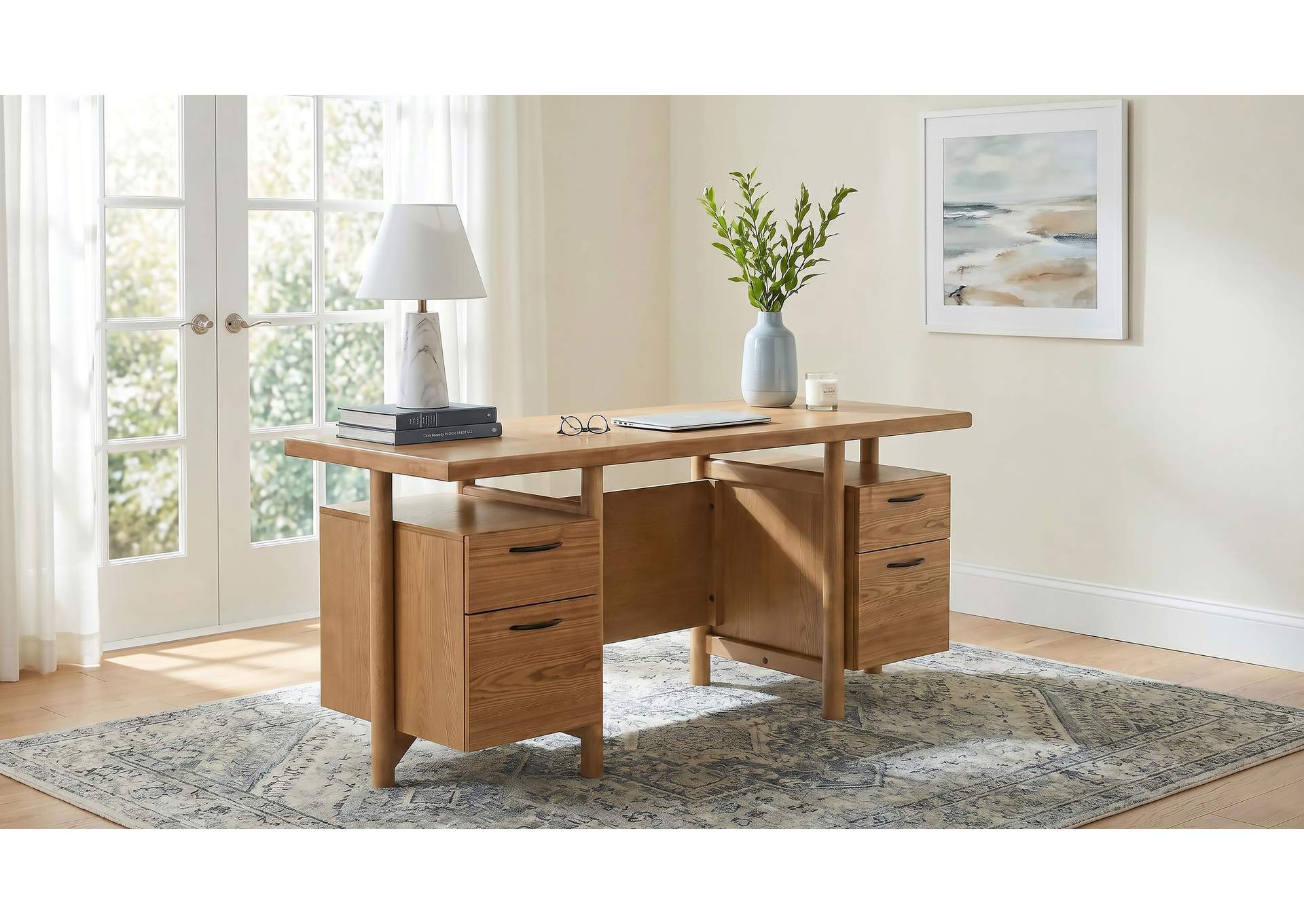Roldan 69-inch 4-drawer Computer Desk with File Drawer Light Ash image 3