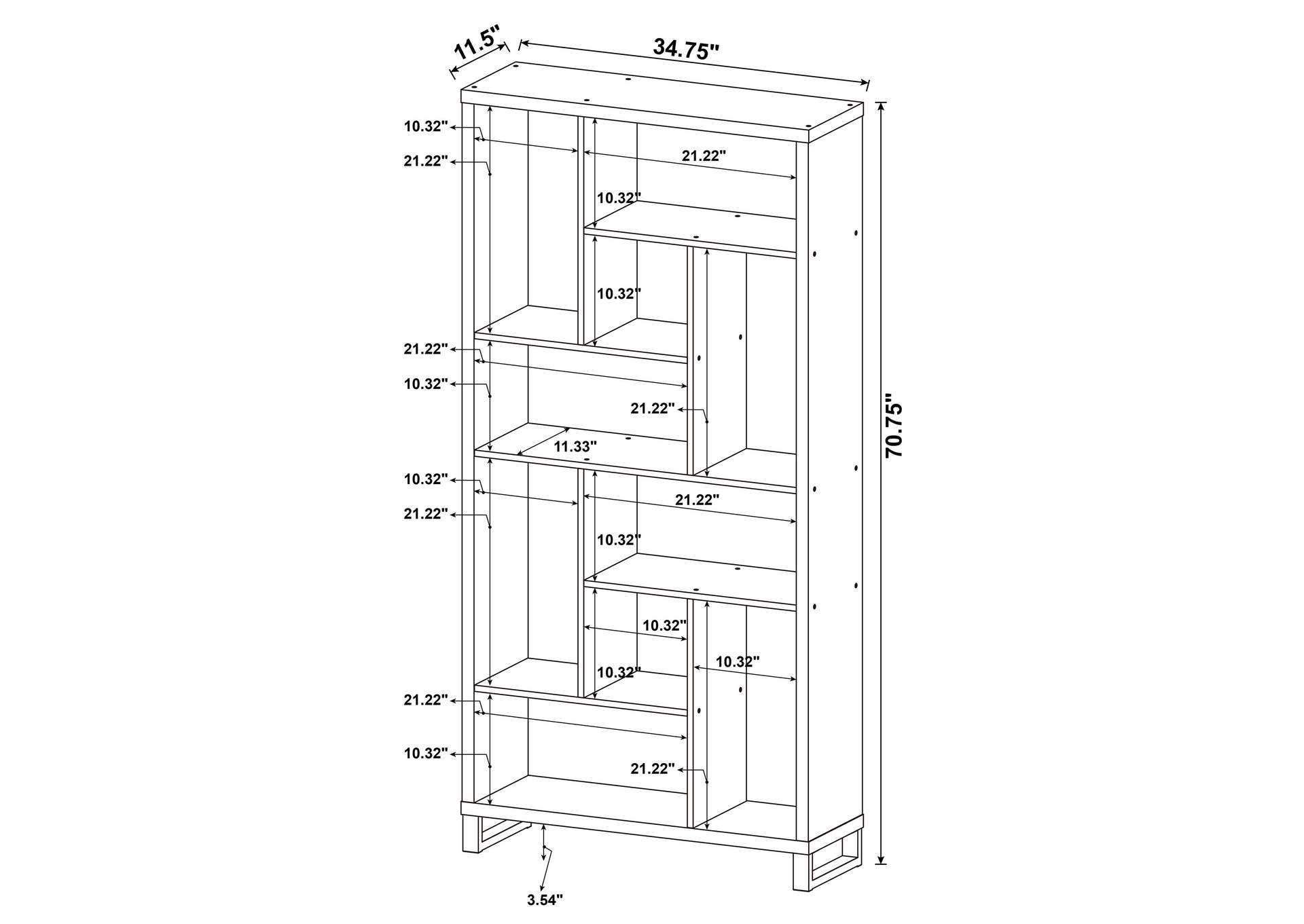 Delwin 10-shelf Bookcase Antique Nutmeg