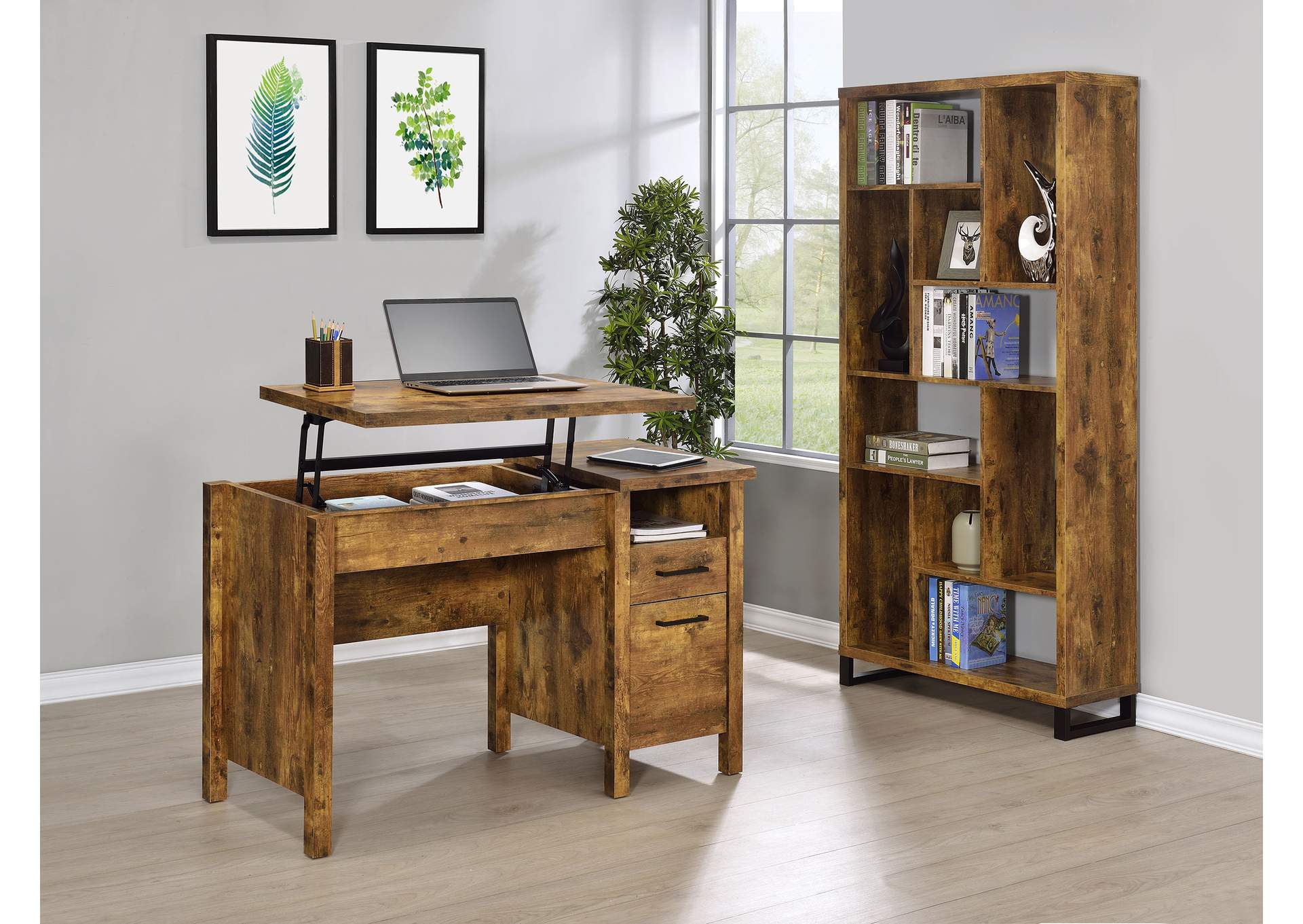 Delwin 10-shelf Bookcase Antique Nutmeg