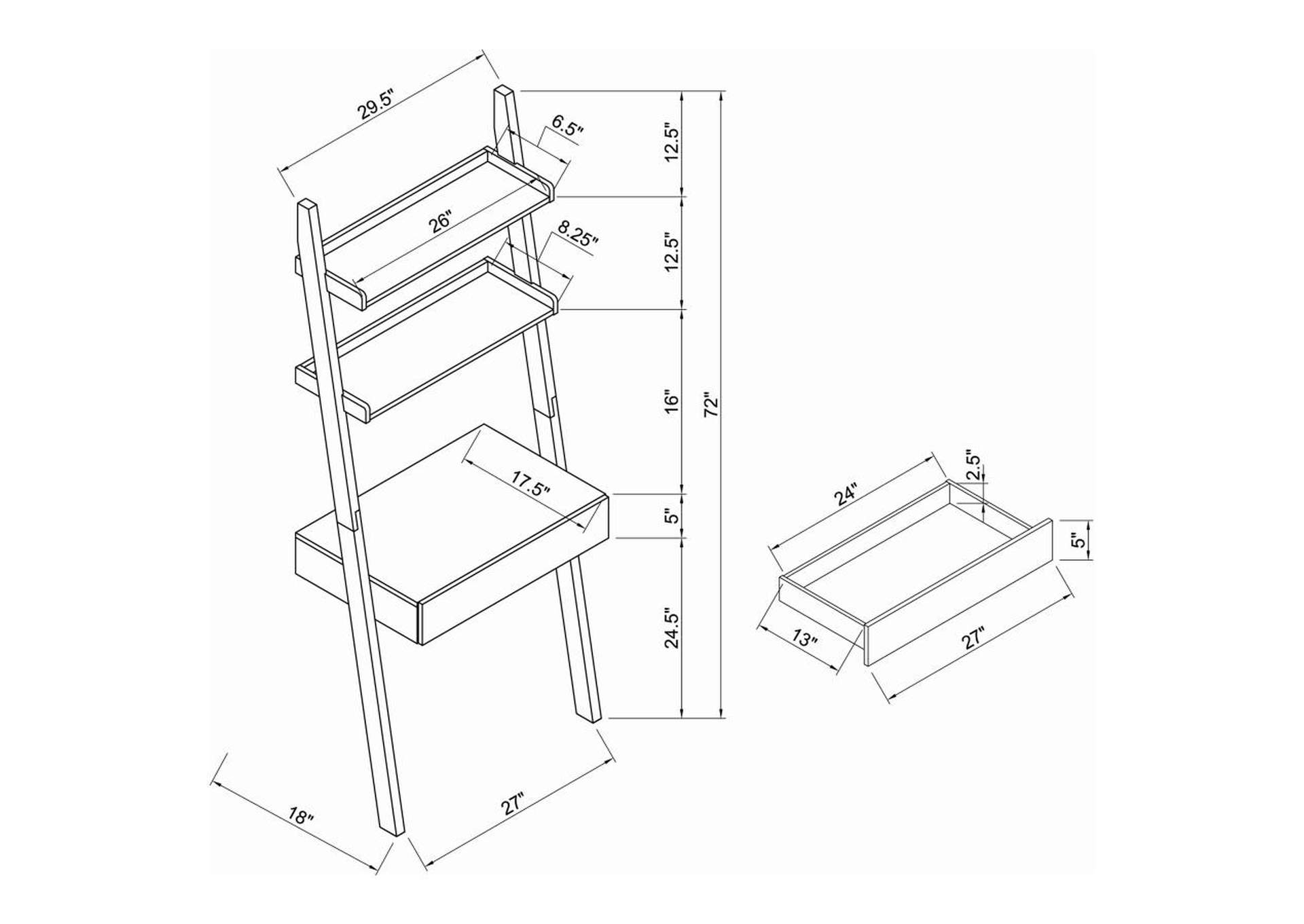 Bower 3-piece 1-drawer Ladder Desk Set Cappuccino image 8