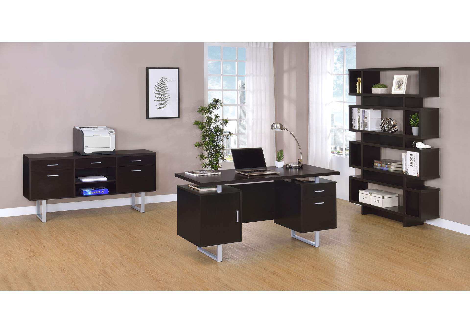 Lawtey Rectangular Storage Office Desk Cappuccino