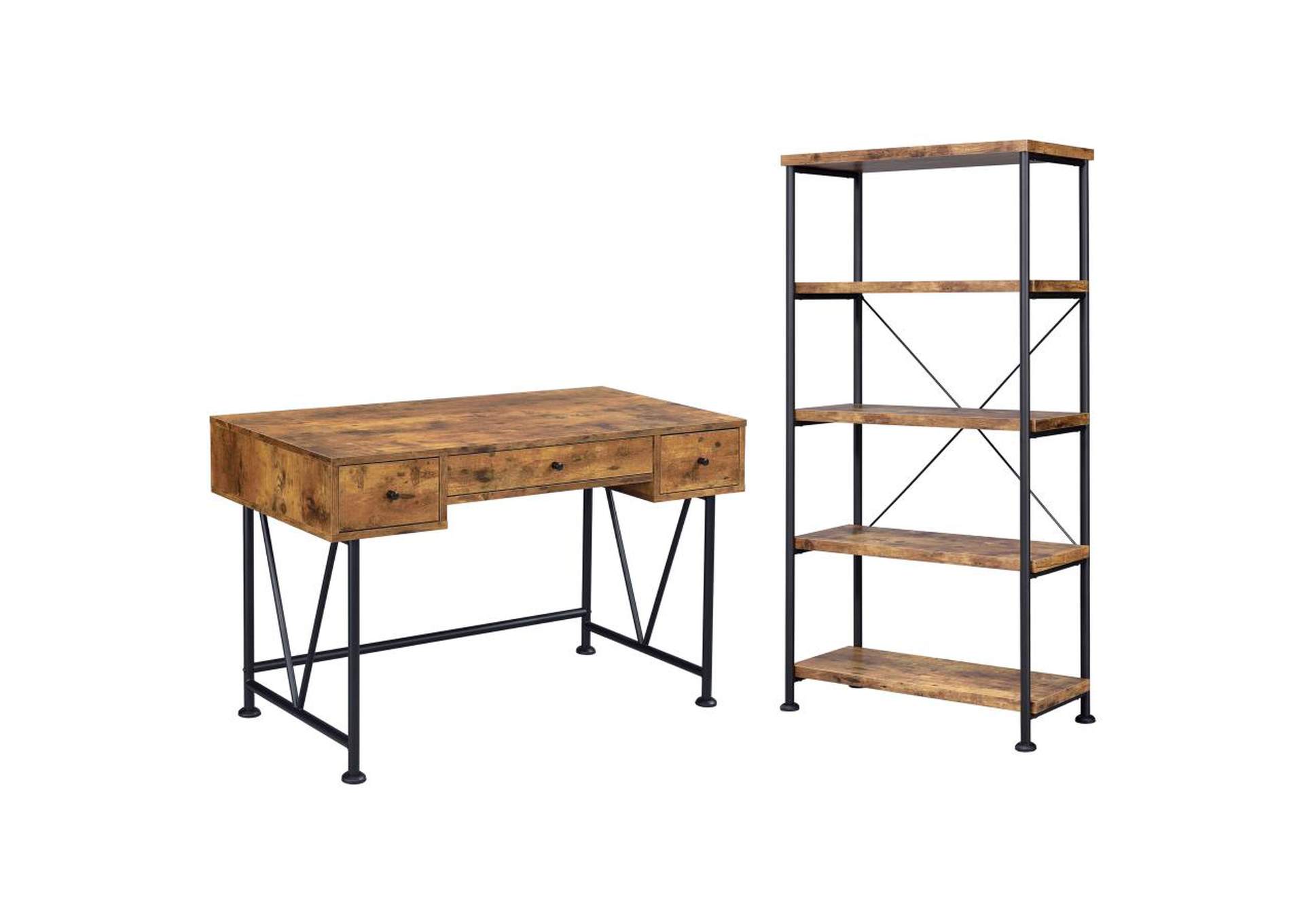 Analiese 2-piece 3-drawer Writing Desk Set Antique Nutmeg and Black image 2