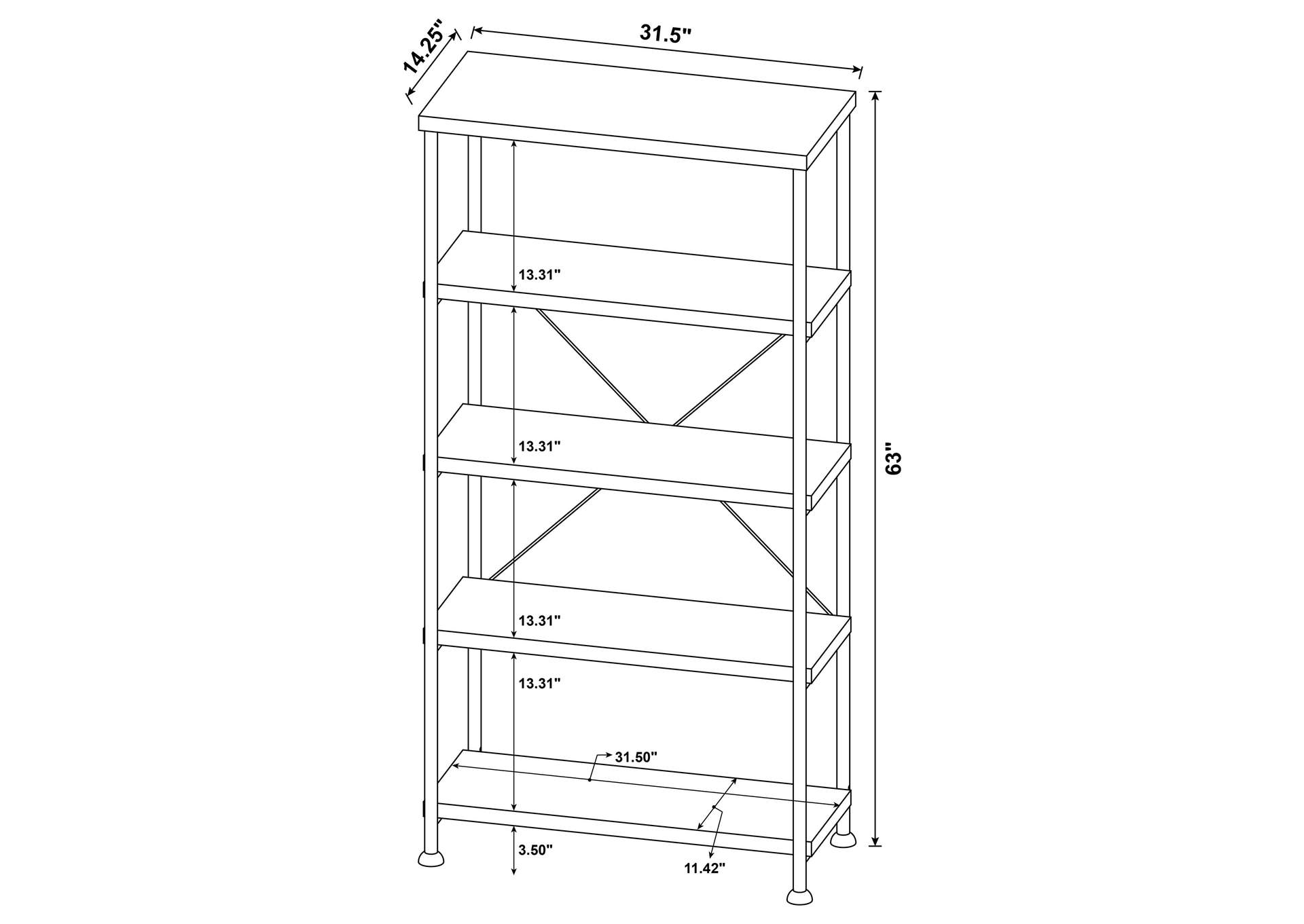 Analiese 63-inch 4-shelf Bookshelf Grey Driftwood